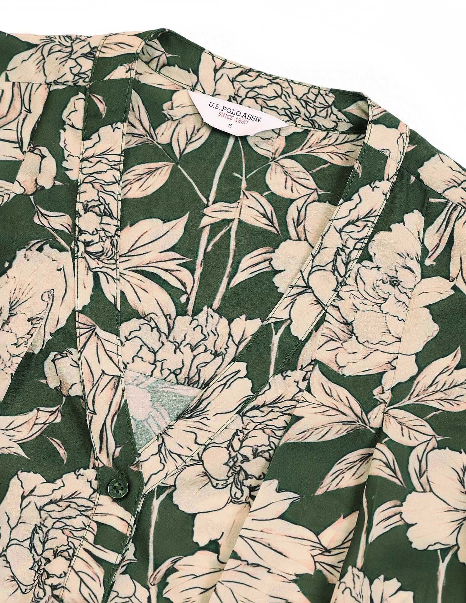 Floral Printed Relaxed Fit Top Green - U.S. POLO ASSN. | Large