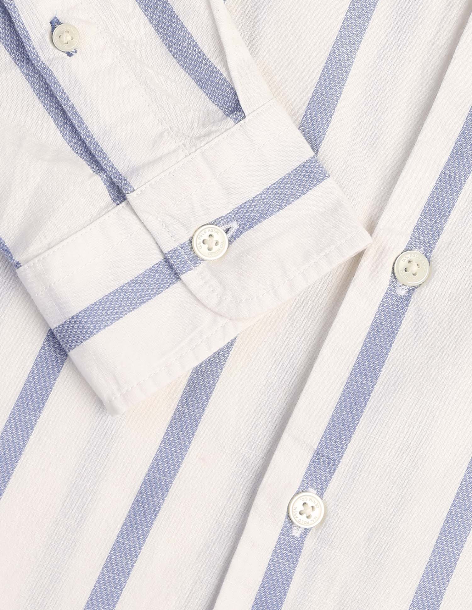 Vertical Striped Dobby Regular Fit Shirt Ivory - U.S. Polo Assn. India | Large