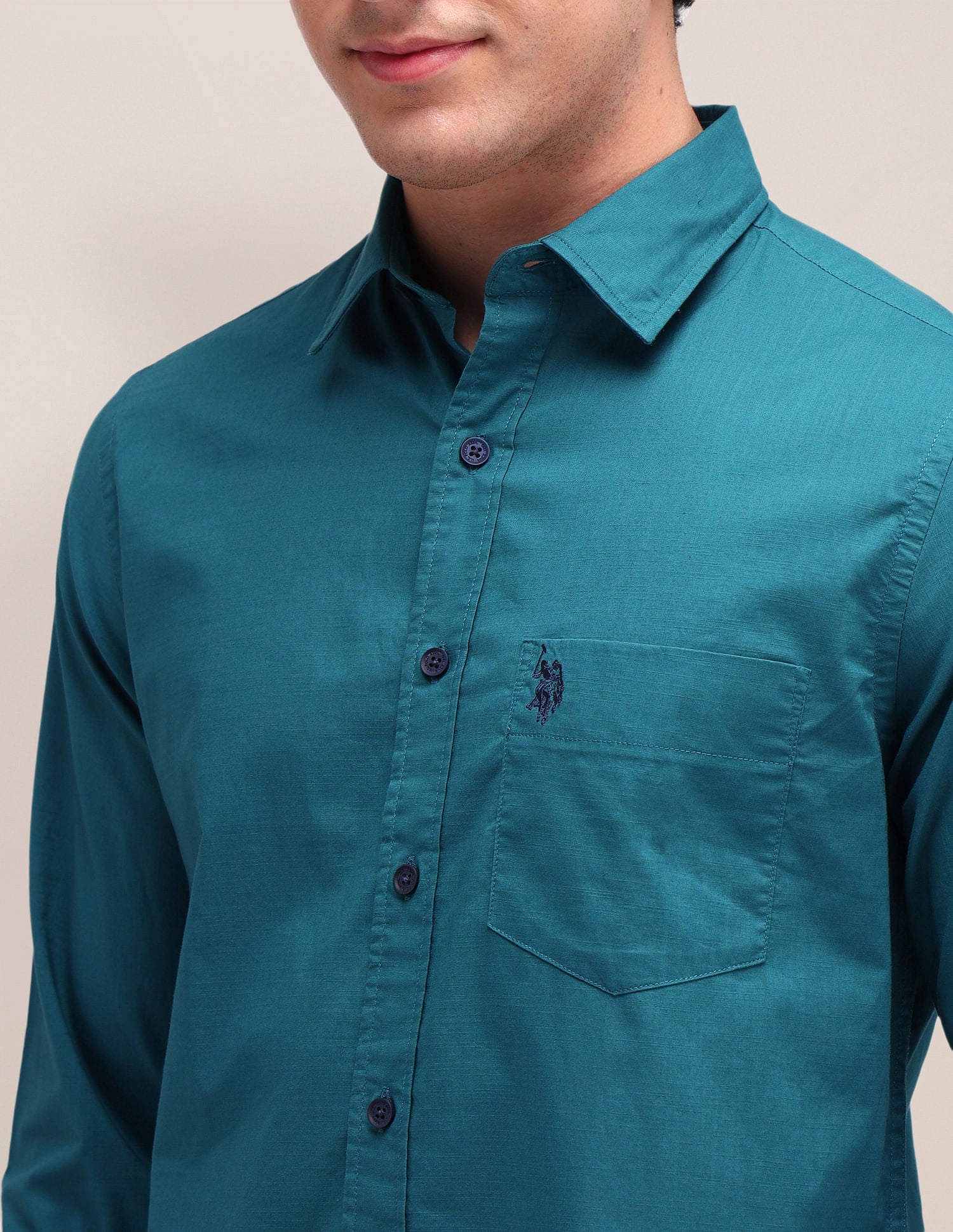 Solid Regular Fit Shirt Teal - U.S. Polo Assn. India | Large