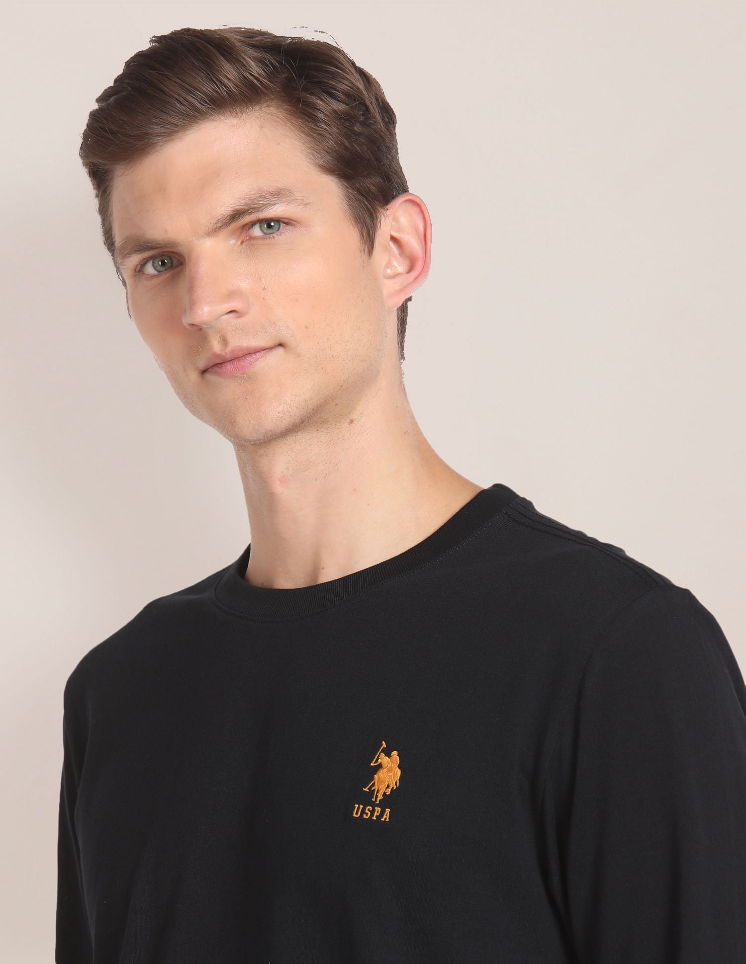 Men Black Crew Neck Long Sleeve T-Shirt Black - U.S. Polo Assn. India | Large