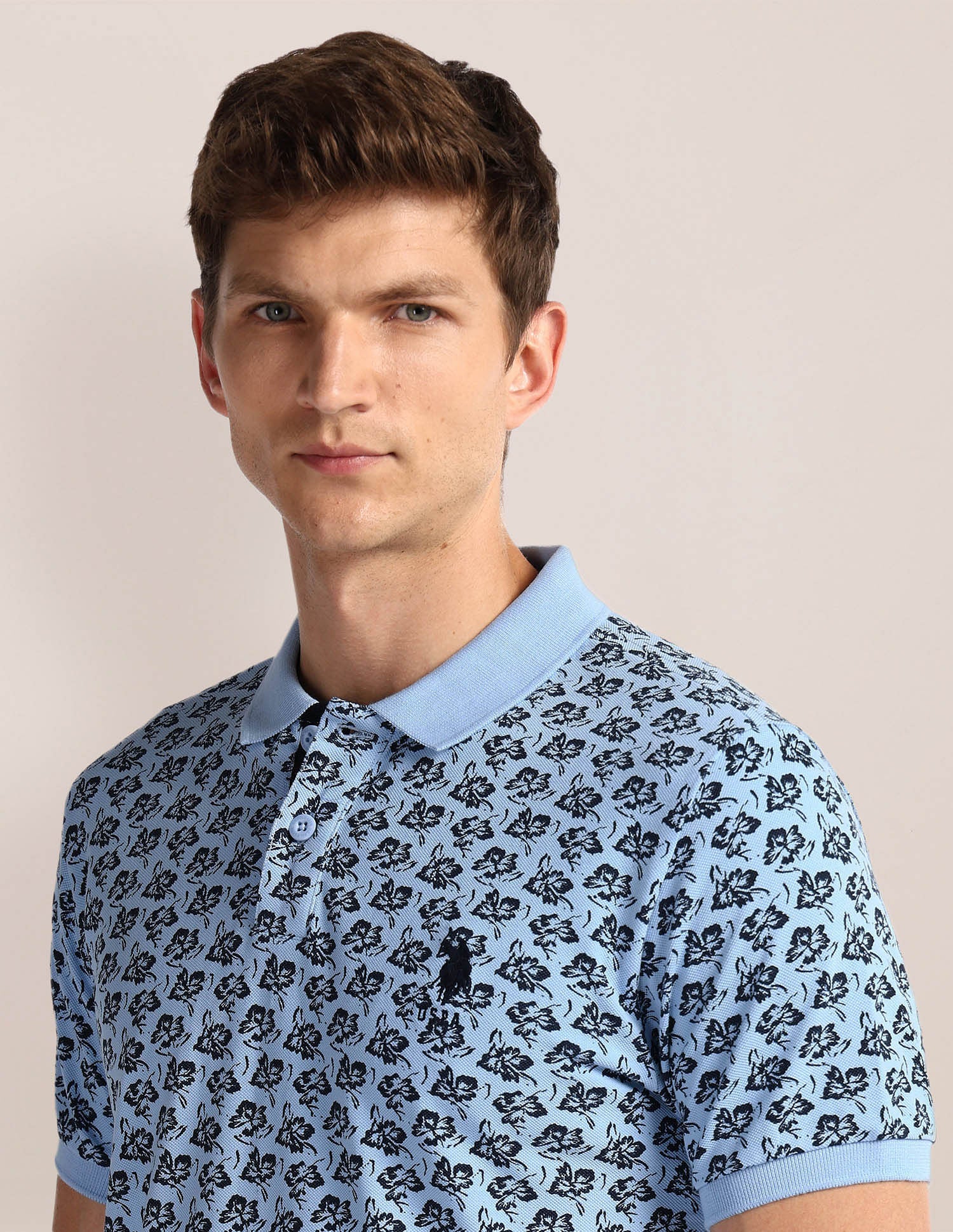 Pure Cotton Floral Polo Shirt Blue and Black - U.S. POLO ASSN. | Large