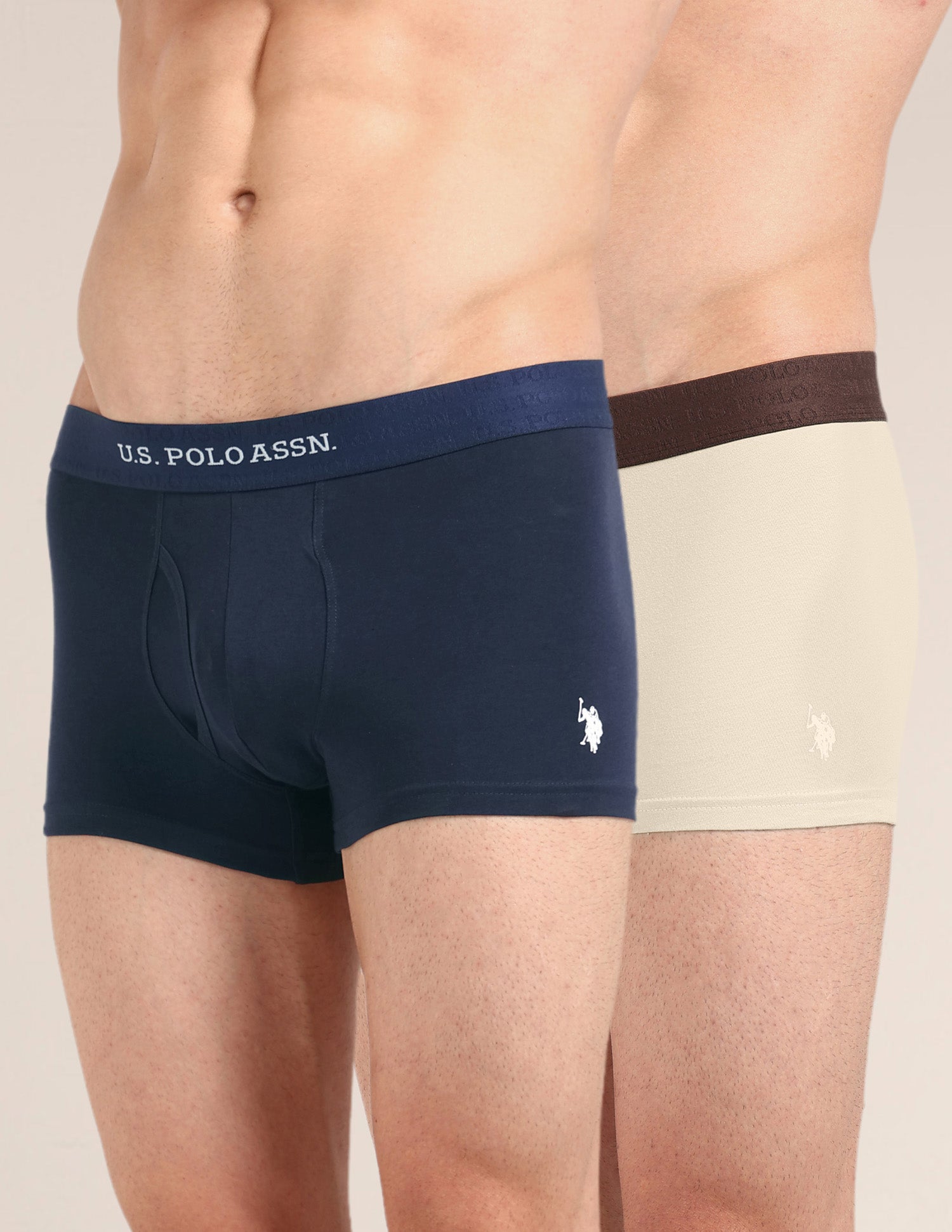 Cotton Stretch Antimicrobial OET21 Trunk - Pack Of 2 Oatmeal/Navy - U.S. Polo Assn. India | Large