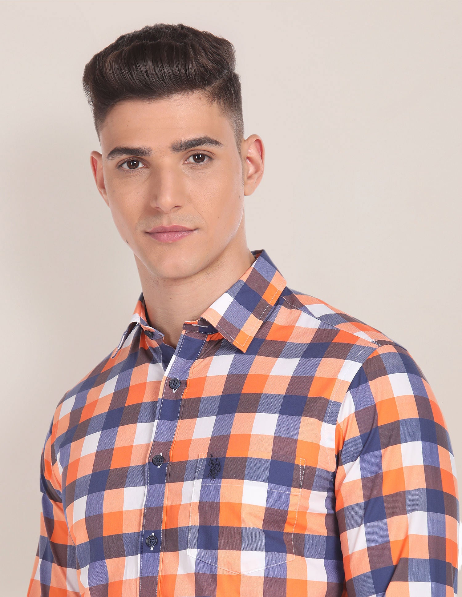 Plaid Check Cotton Shirt Coral - U.S. POLO ASSN. | Large