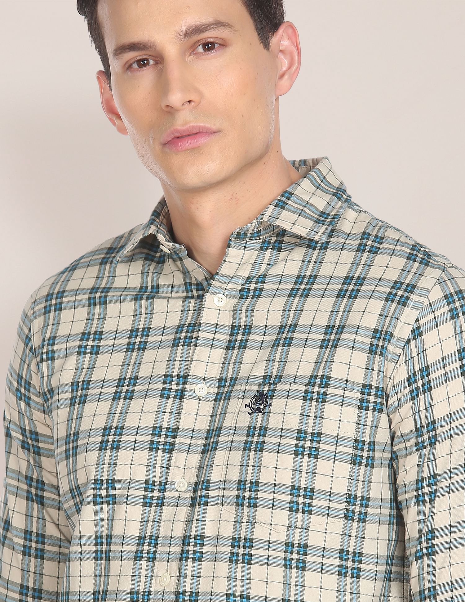 Men Beige Patch Pocket Check Casual Shirt Beige - U.S. POLO ASSN. | Large