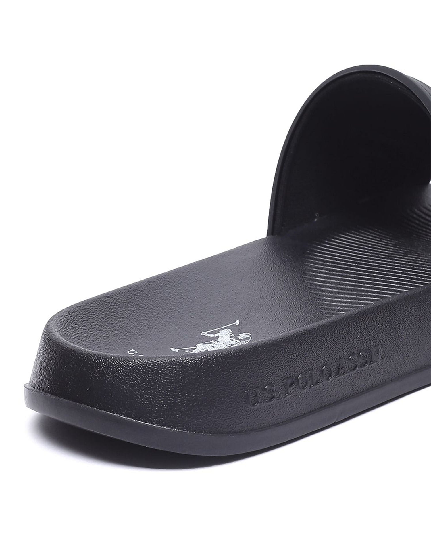 Men Brand Print Vamp Strap Wode 3.0 Slides Black - U.S. Polo Assn. India | Large
