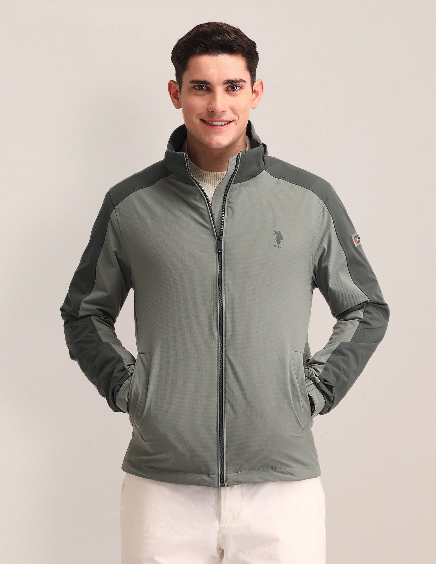 Regular Fit Solid Bomber Jacket Sage Green - U.S. POLO ASSN. | Large