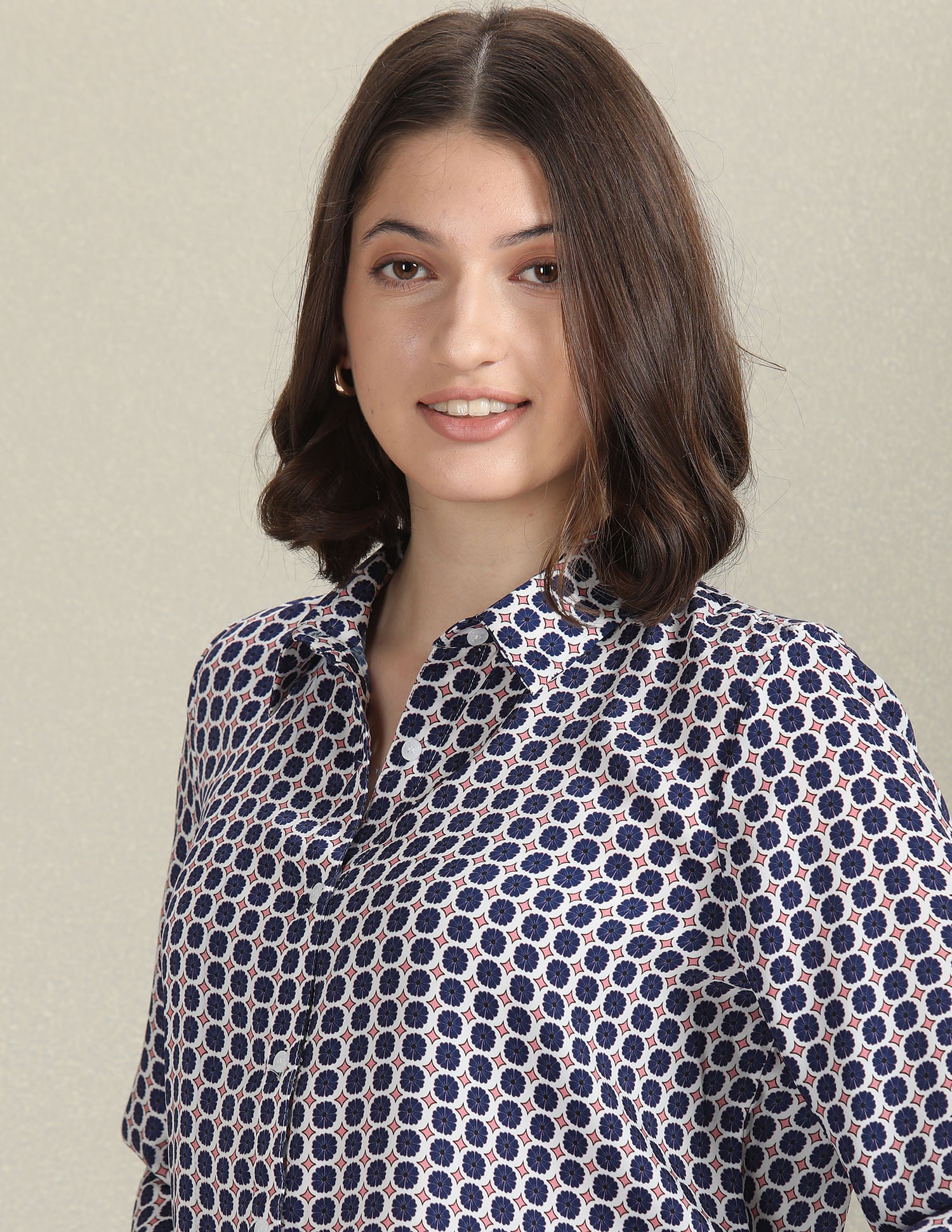 Spread Collar Geometric Print Shirt Blue, White and Red - U.S. Polo Assn. India | Large