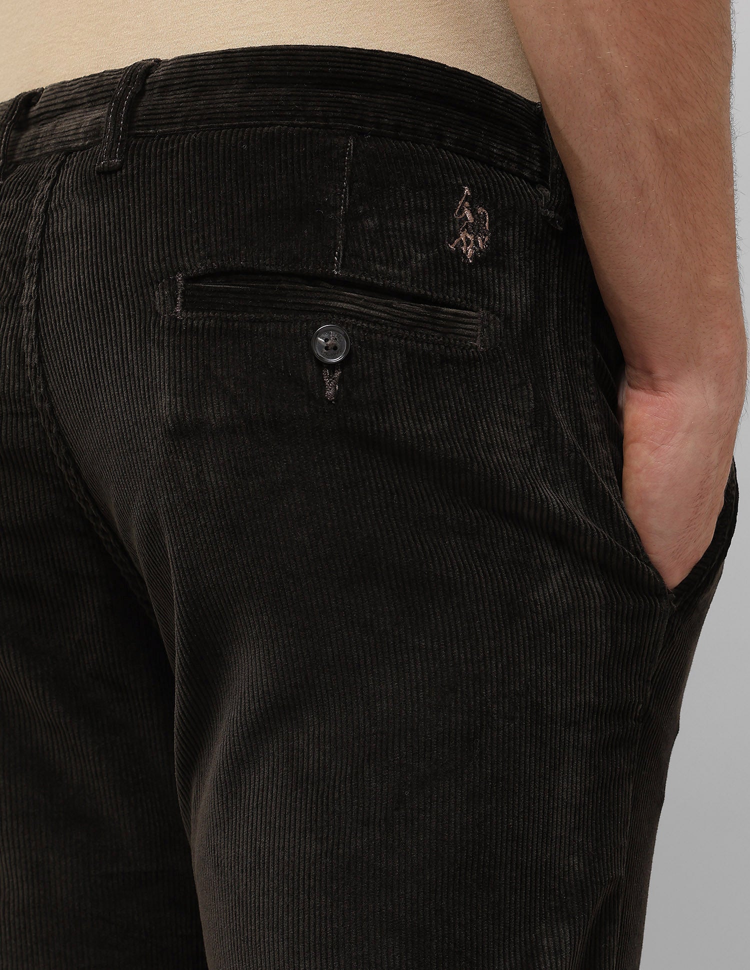 Denver Slim Fit Corduroy Trousers Dark Olive - U.S. POLO ASSN. | Large