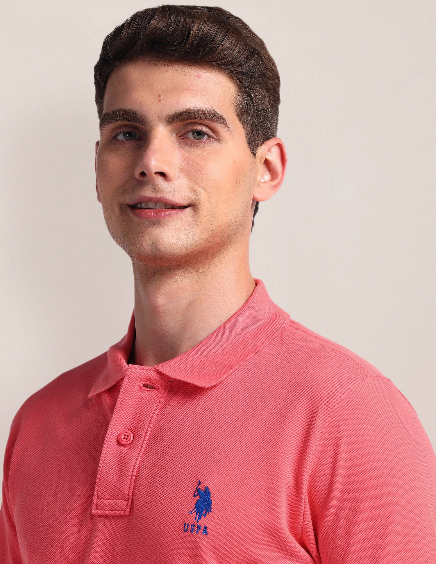 Tipped Sleeve Hem Slim Polo Shirt Peach - U.S. Polo Assn. India | Large