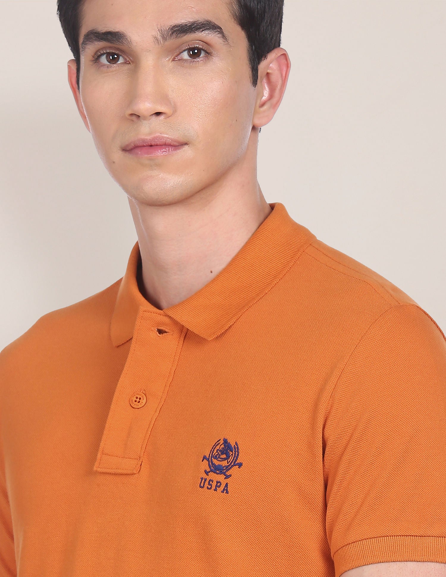 Pure Cotton Solid Pique Polo Shirt Orange - U.S. Polo Assn. India | Large