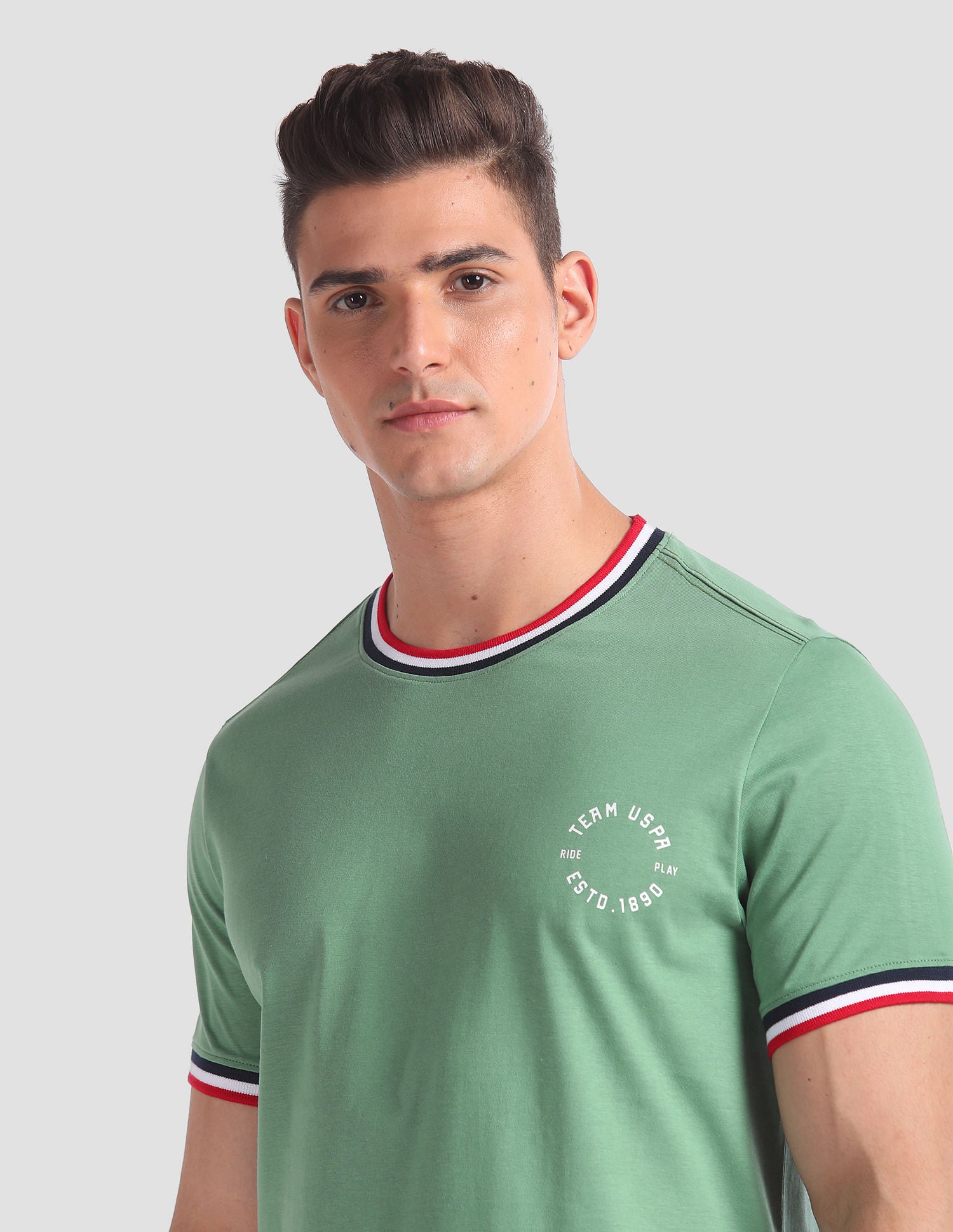 Striped Neck Cotton OEE01 Lounge T-Shirt - Pack Of 2 Green and Maroon - U.S. POLO ASSN. | Large