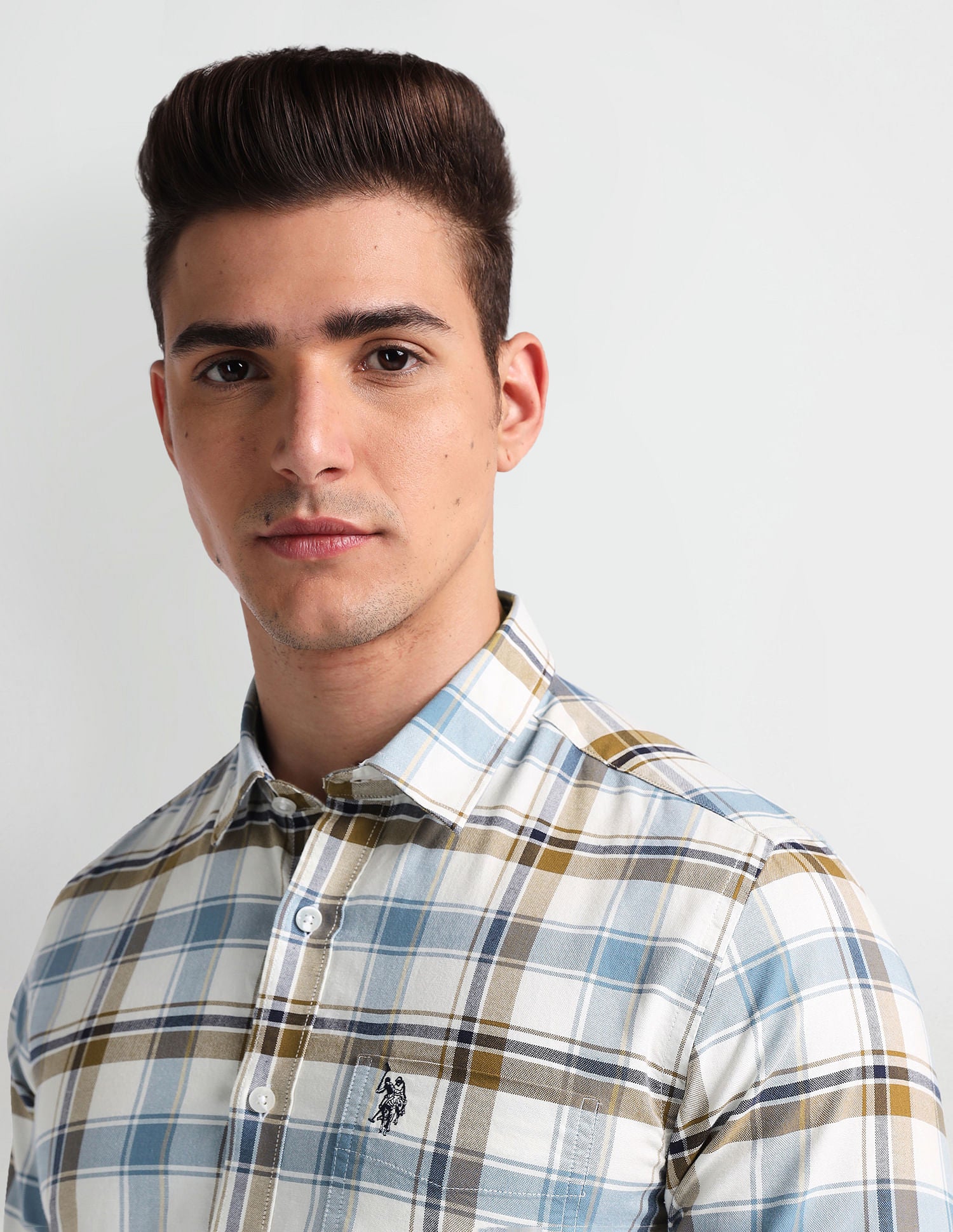 Tartan Check Oxford Shirt White, Blue and Brown - U.S. Polo Assn. India | Large