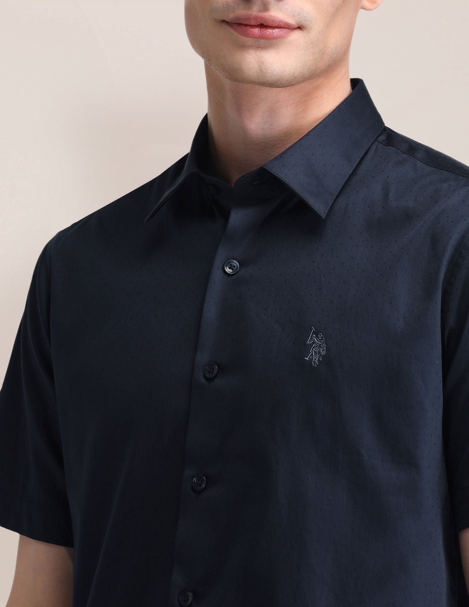 Tailored Fit Satin Shirt NAVY BLUE - U.S. POLO ASSN. | Large
