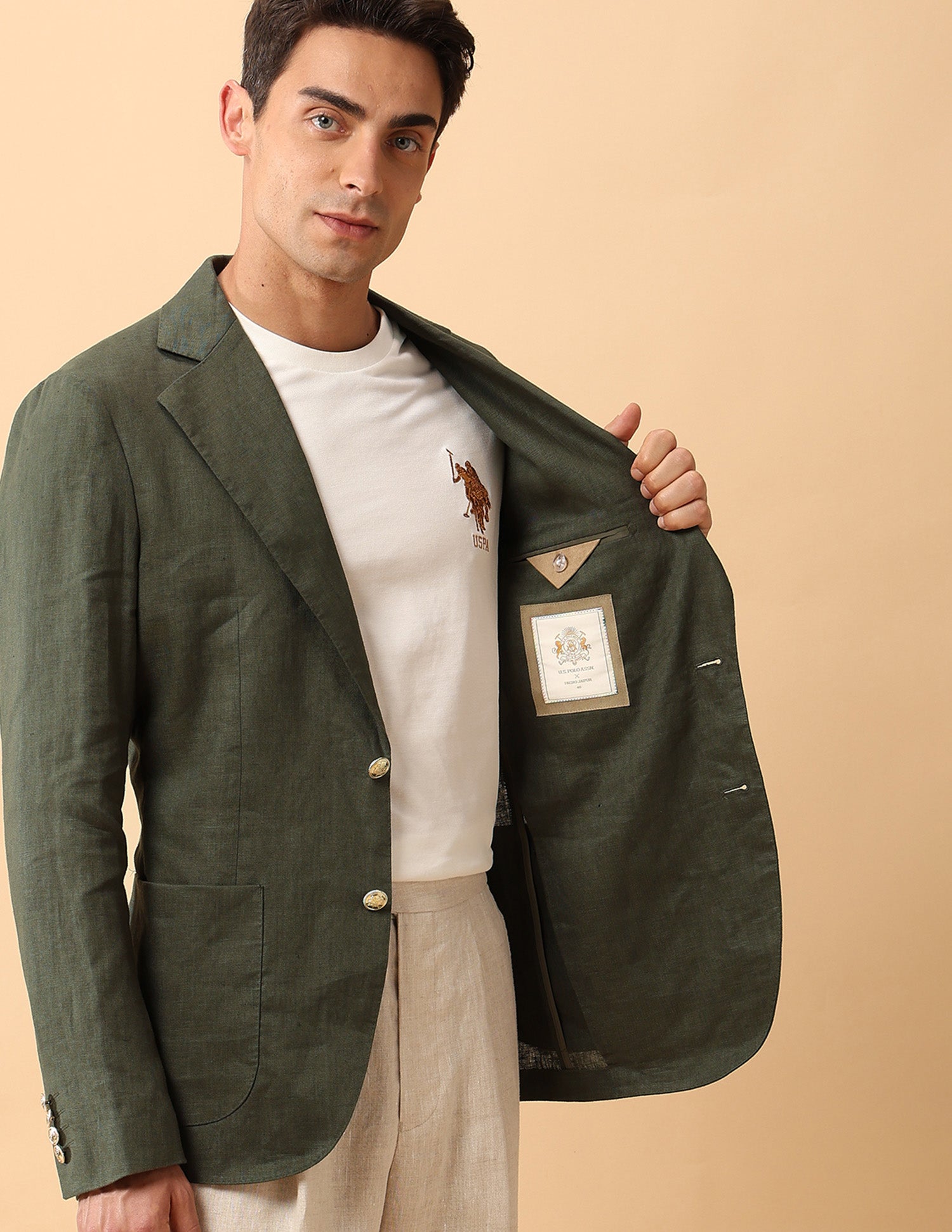 Pacho X Pure Linen Slim Fit Blazer Olive - U.S. POLO ASSN. | Large