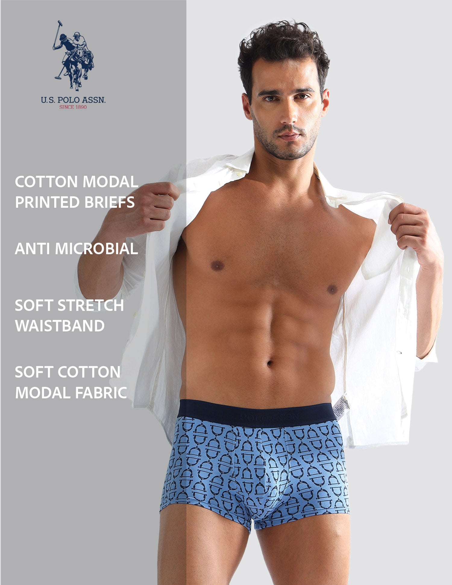 Anti Microbial Printed PT005 Trunks - Pack of 1 Blue - U.S. POLO ASSN. | Large