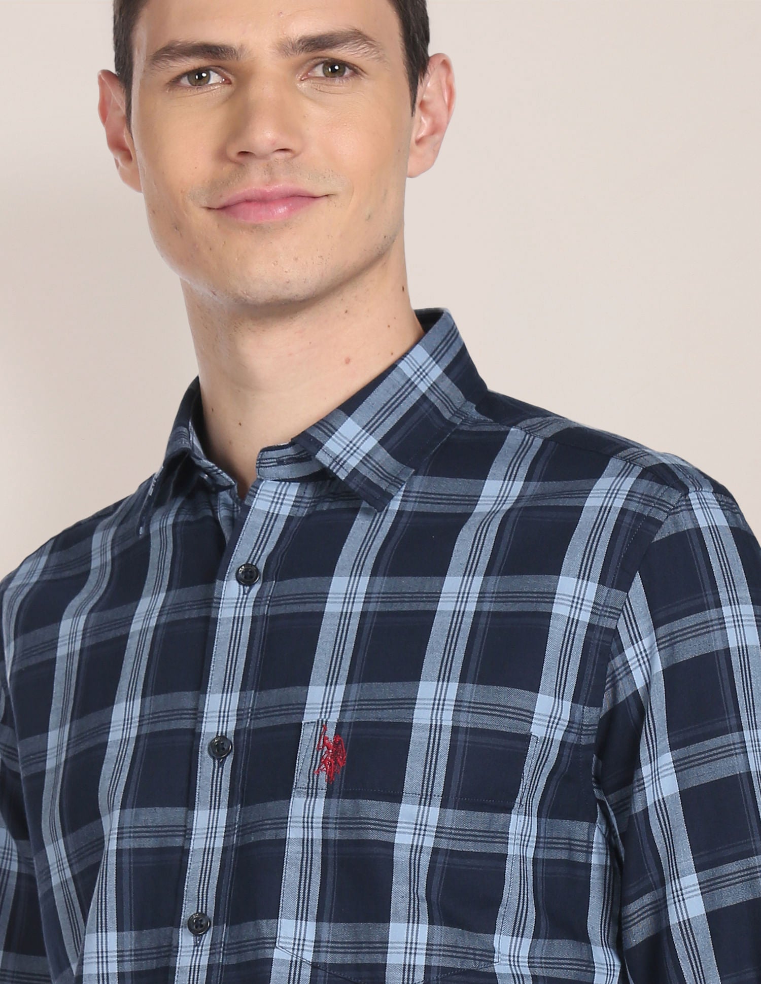 Spread Collar Tartan Check Shirt Dark Blue - U.S. Polo Assn. India | Large