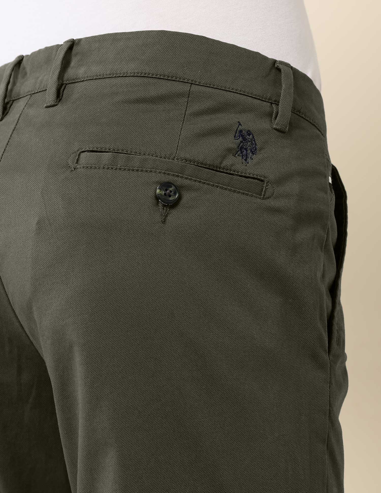 Denver Slim Fit Dobby Weave Trousers Olive - U.S. Polo Assn. India | Large