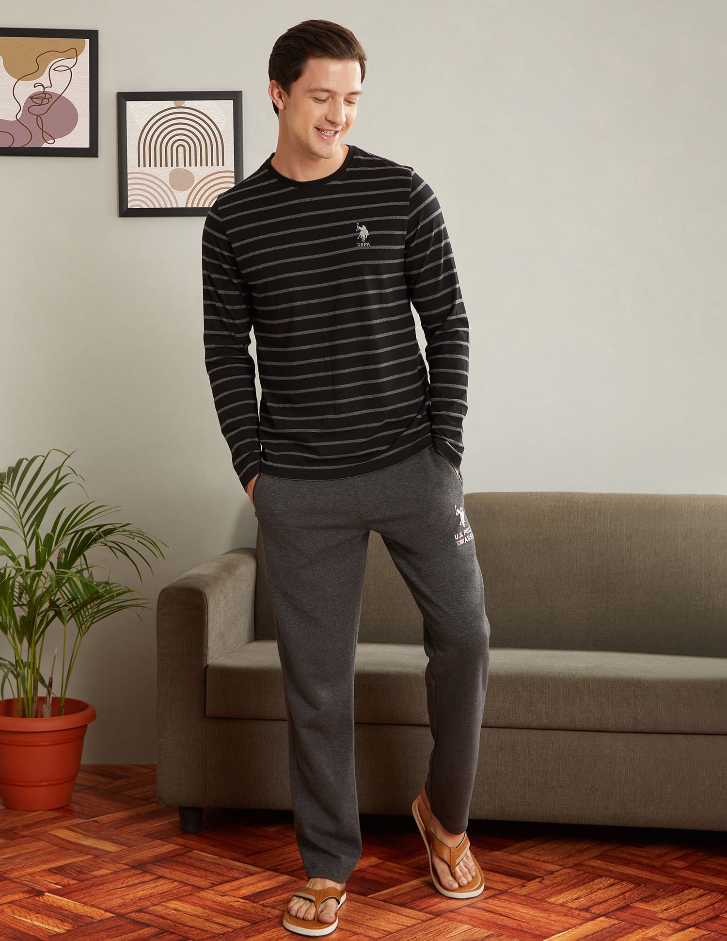 Crew Neck Stripe I689 Lounge T-Shirt - Pack Of 1 Black Anthra Melange - U.S. POLO ASSN. | Large