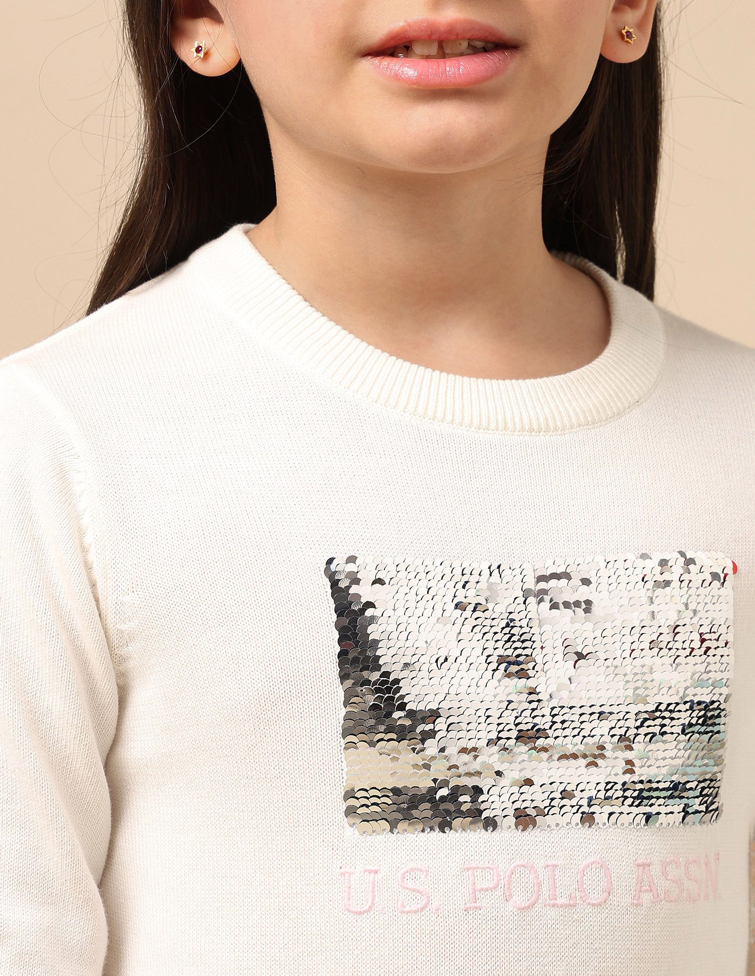 Girls Flip Sequin Sweater White - U.S. POLO ASSN. | Large
