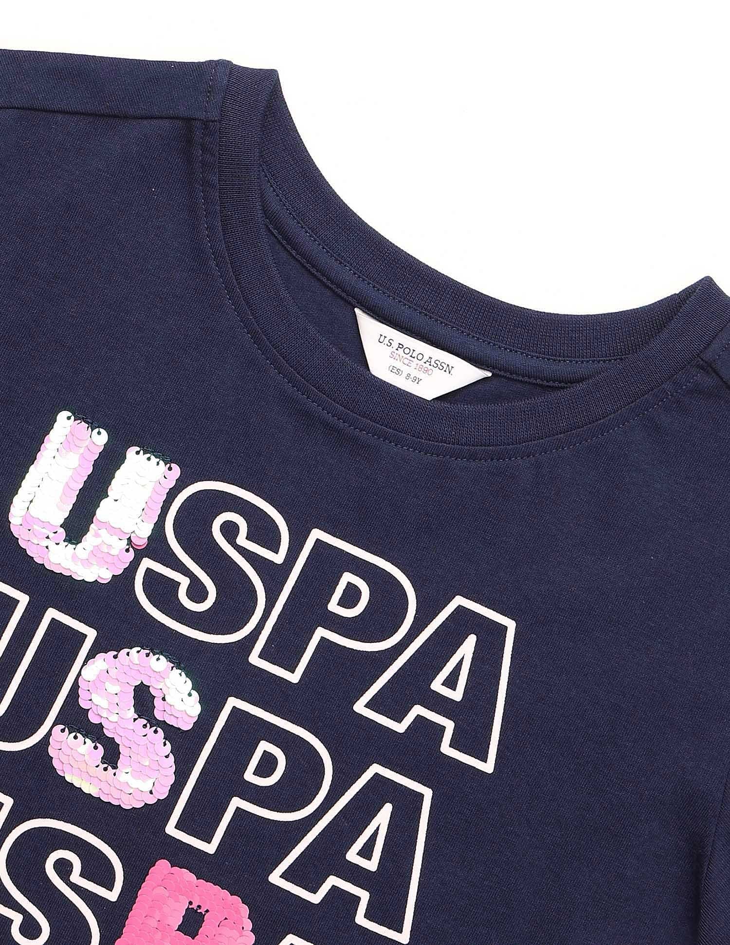 Girls Flip Sequins Relaxed Fit  T-Shirt Navy - U.S. POLO ASSN. | Large