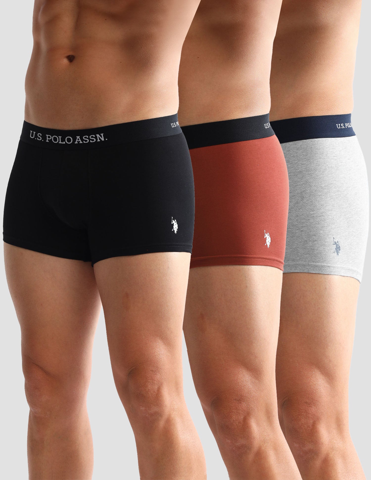 Anti Microbial Solid OET13 Trunks - Pack Of 3 Black, Rust and Grey Melange - U.S. POLO ASSN. | Large