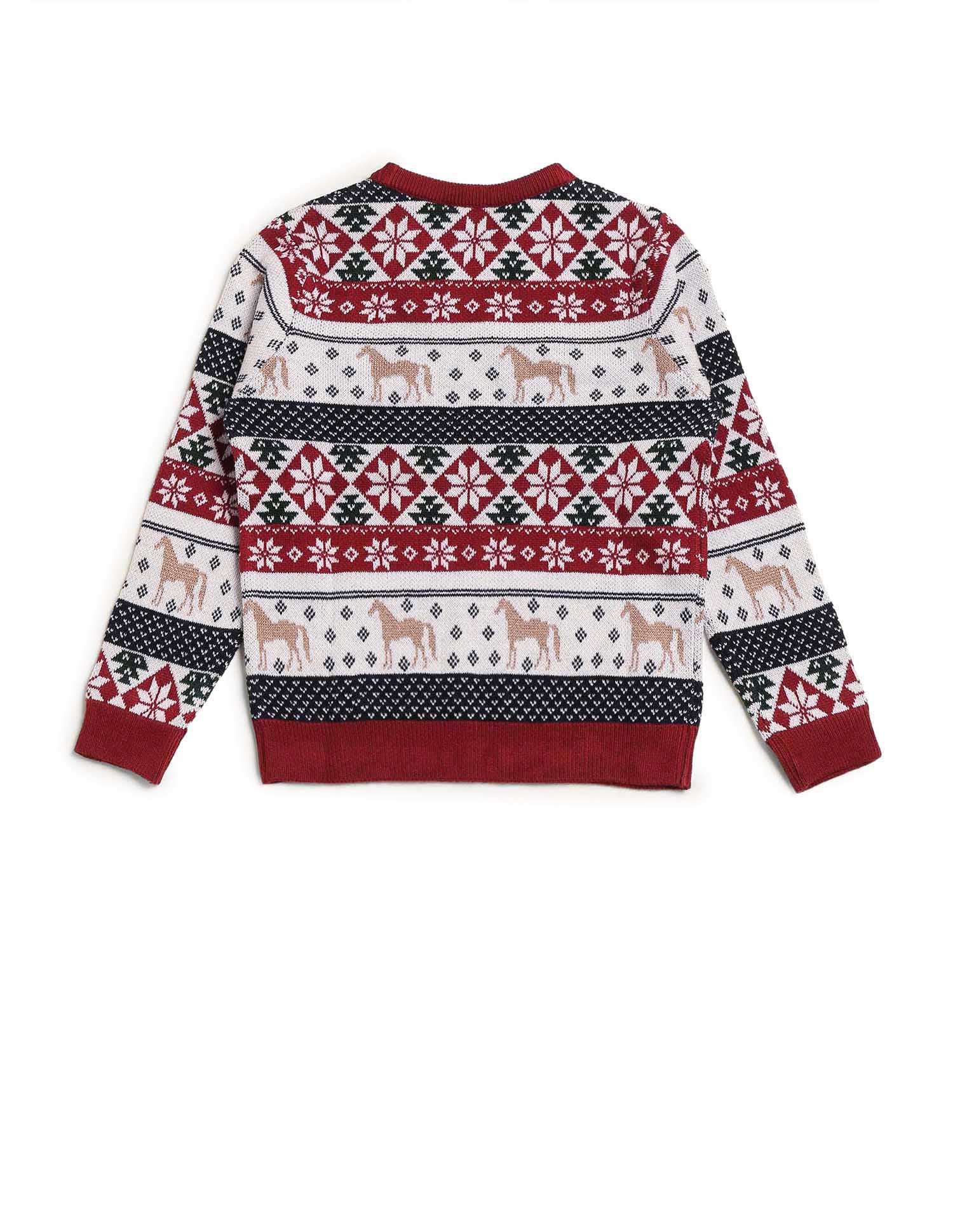 Boys All Over Printed Regular Fit Sweater Dark Red - U.S. Polo Assn. India | Large