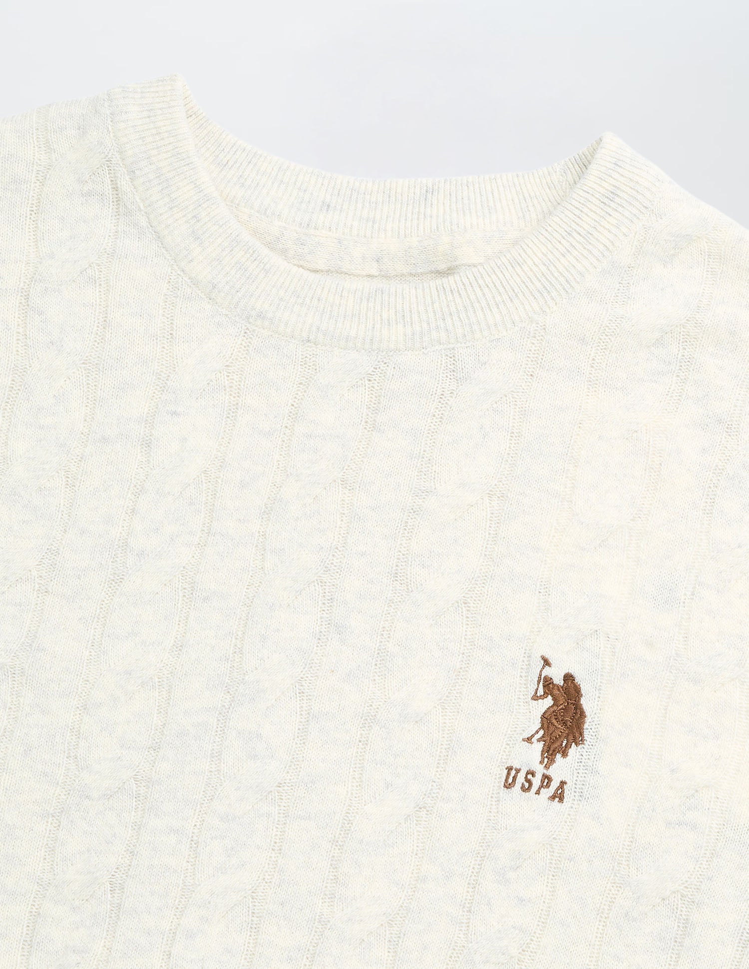 Patterned Cable Knit Regular Fit Sweater Off White - U.S. POLO ASSN. | Large