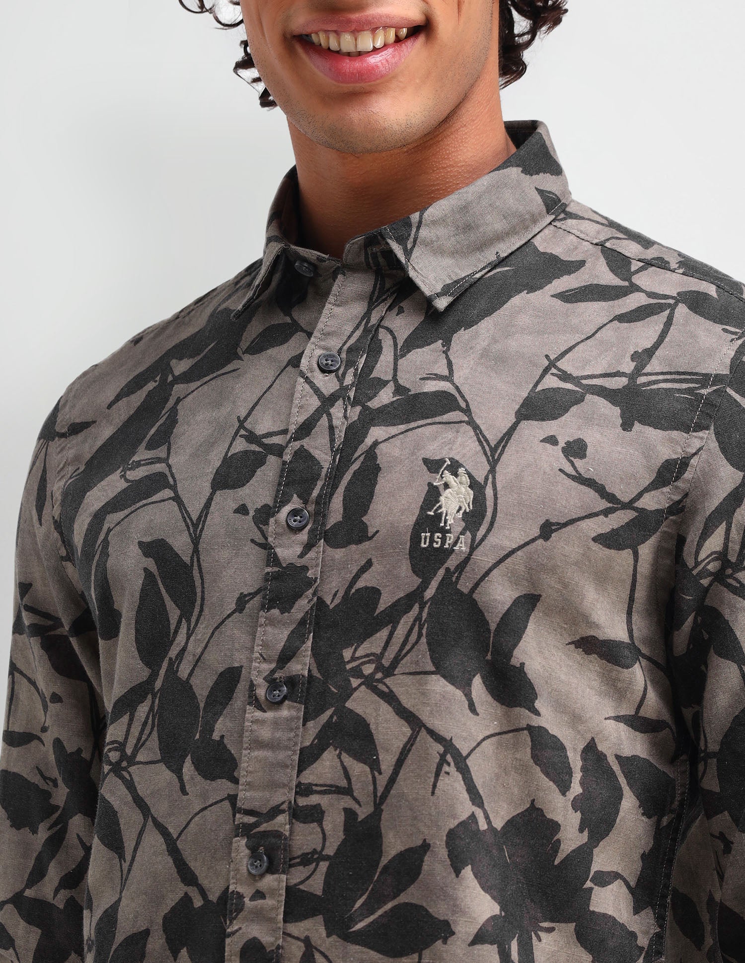 All-Over Pattern Poplin Shirt Brown - U.S. Polo Assn. India | Large