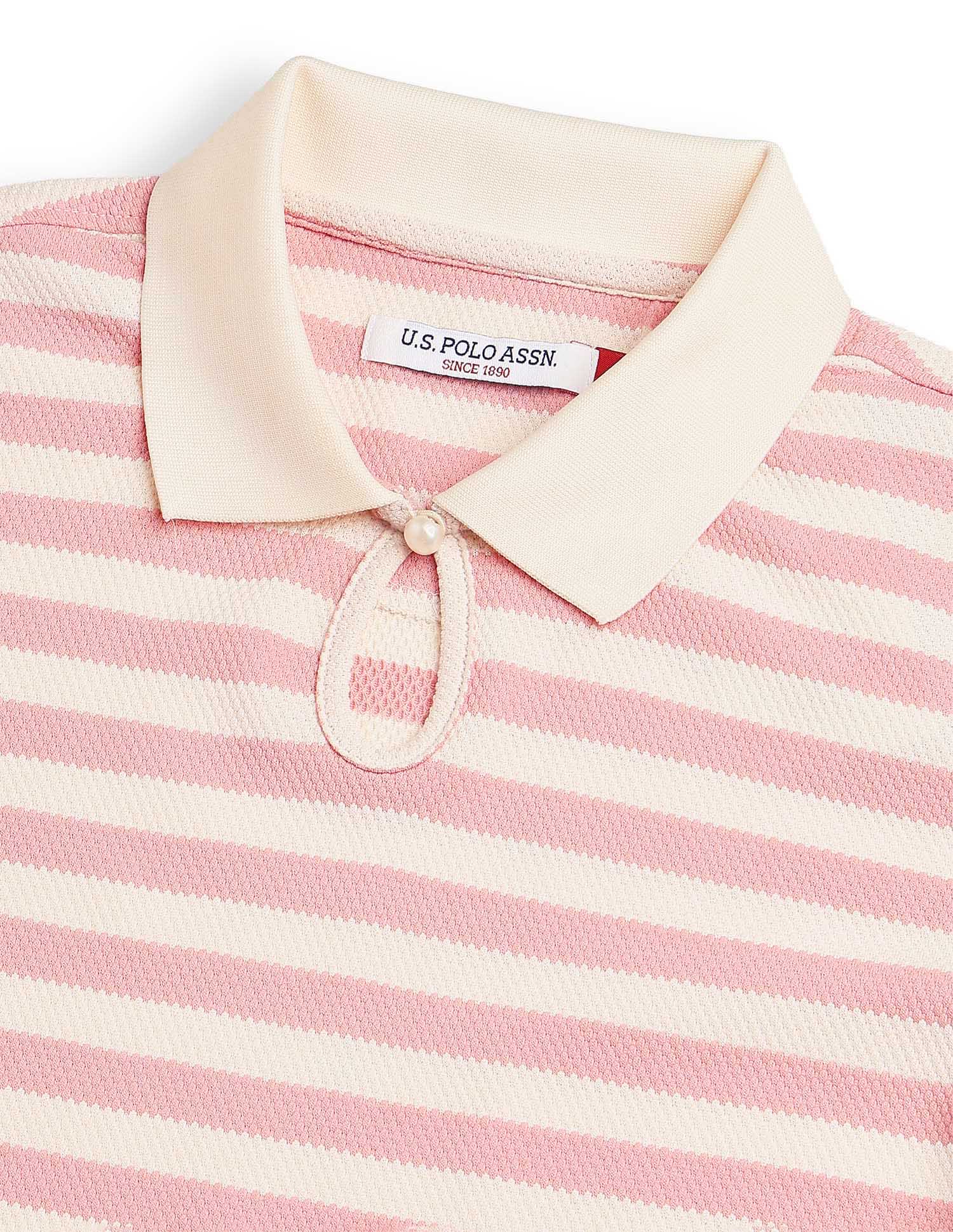 Horizontal Striped Key Hole Polo Shirt Pink - U.S. Polo Assn. India | Large