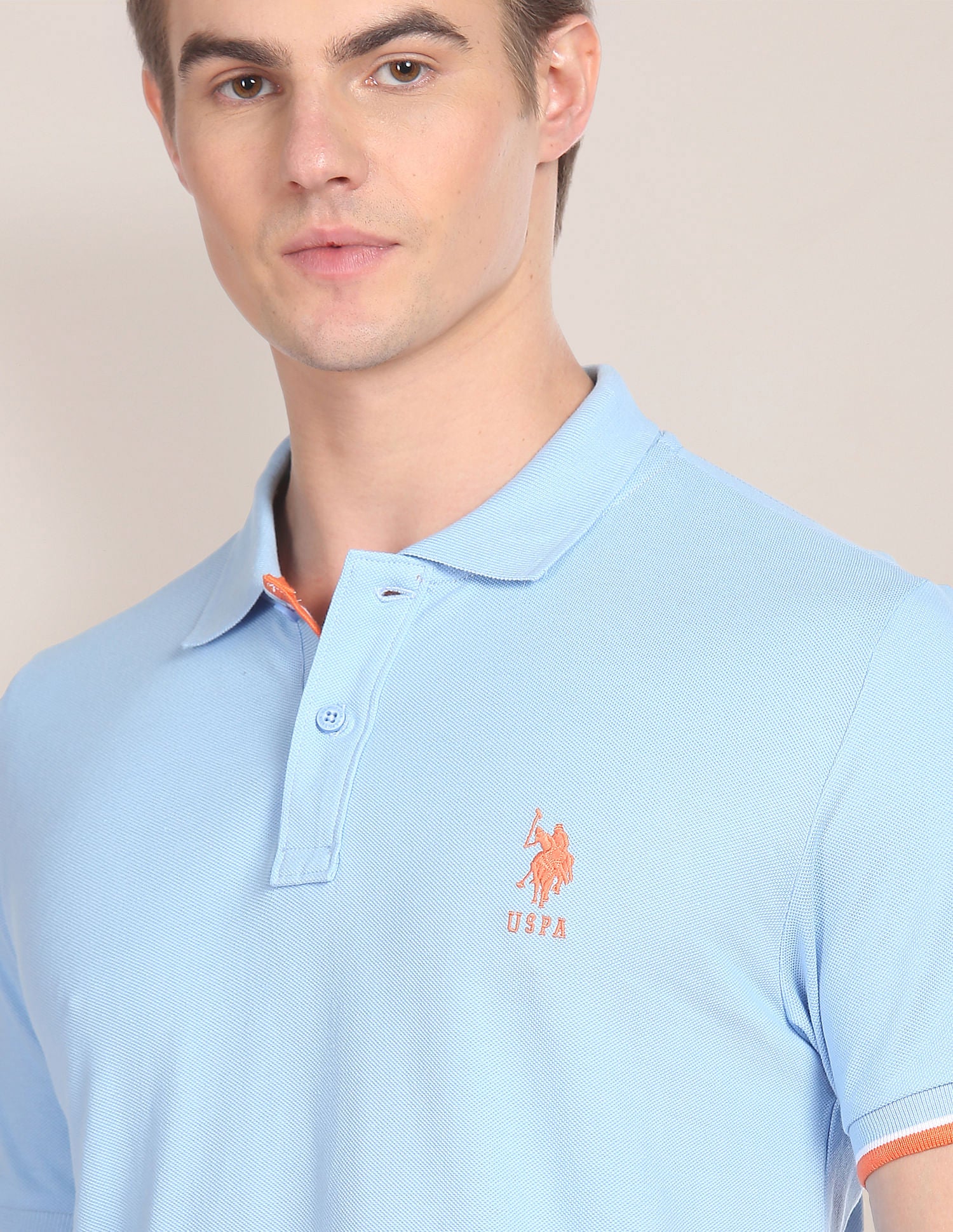 Solid Slim Fit Polo Shirt Light Blue - U.S. Polo Assn. India | Large