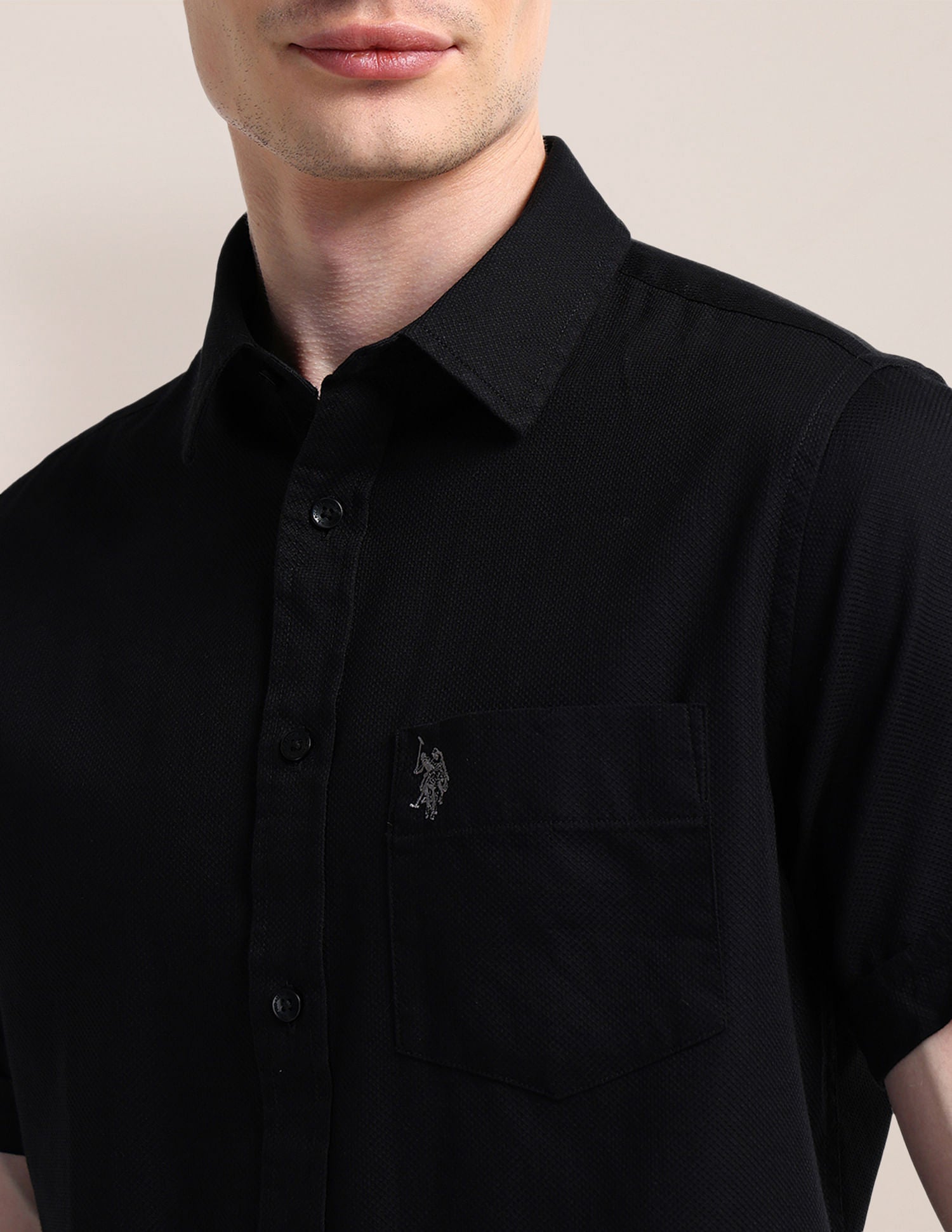 Cutaway Collar Premium Cotton Shirt Black - U.S. POLO ASSN. | Large