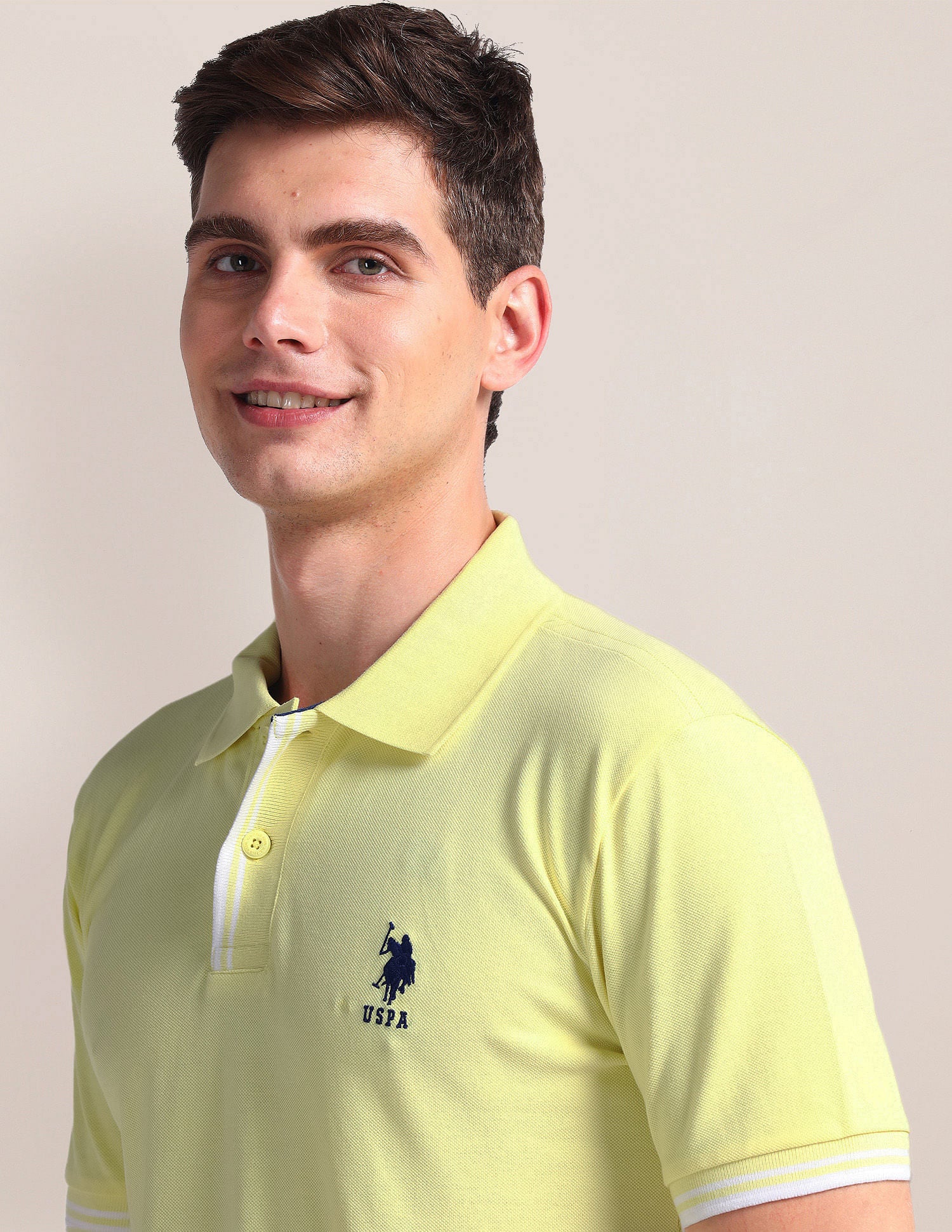 Tipped Placket Slim Polo Shirt Yellow - U.S. Polo Assn. India | Large