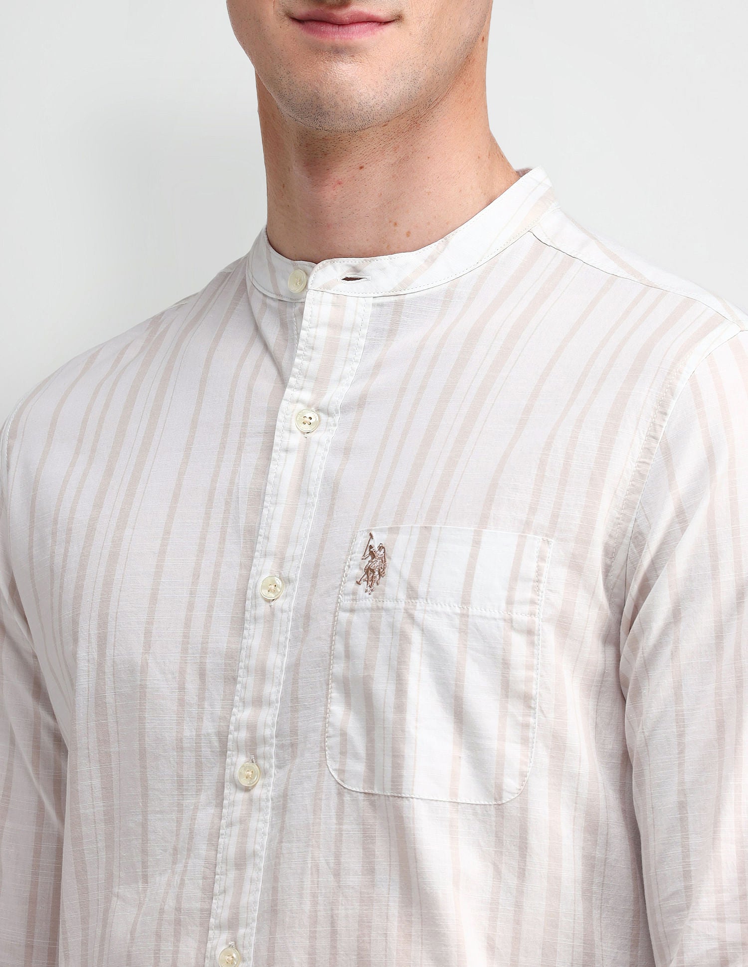 Mandarin Collar Slim Fit Shirt Ivory - U.S. Polo Assn. India | Large