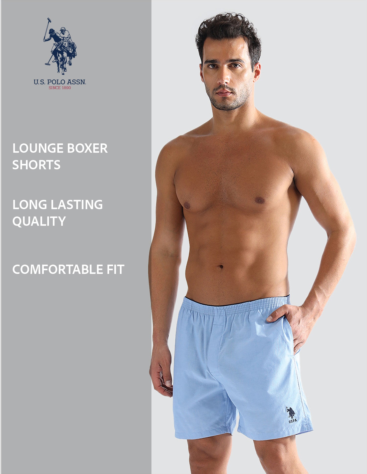 Pure Cotton EX003  Boxer Shorts - Pack of 1 Blue Chambray - U.S. POLO ASSN. | Large