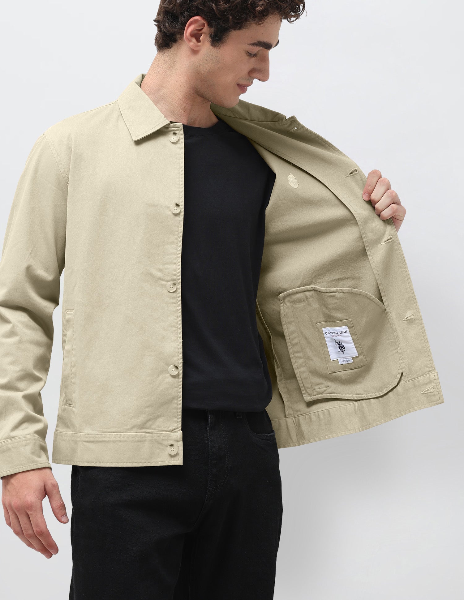Solid Regular Fit Shacket Khaki - U.S. Polo Assn. India | Large