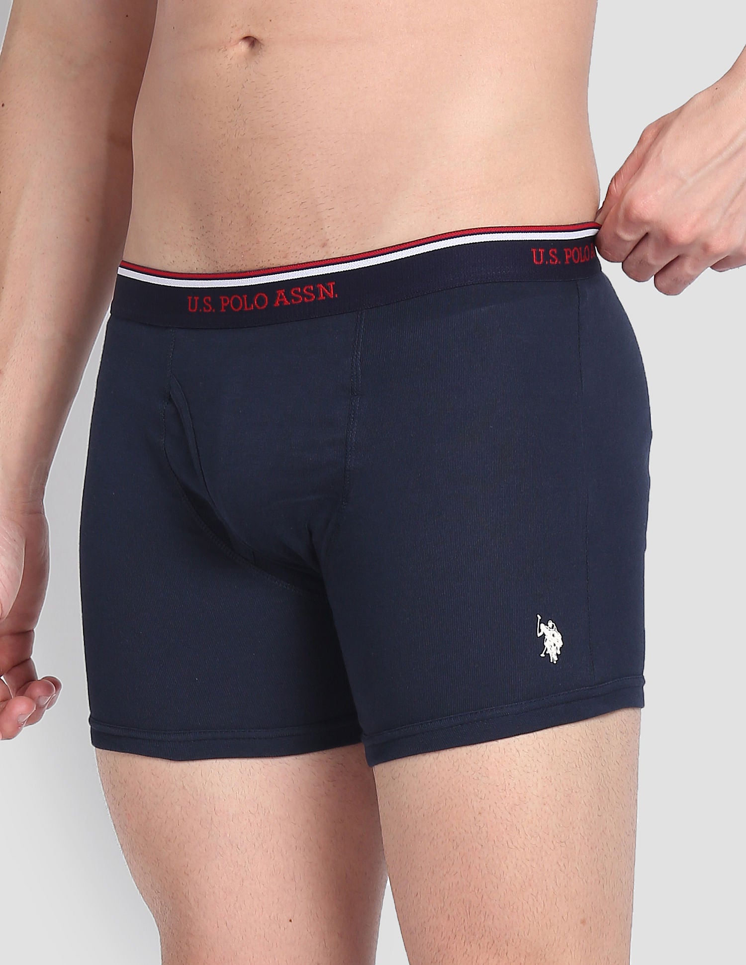 Cotton Mid Rise 1667 Trunks - Pack Of 3 Black, Grey and Navy - U.S. POLO ASSN. | Large