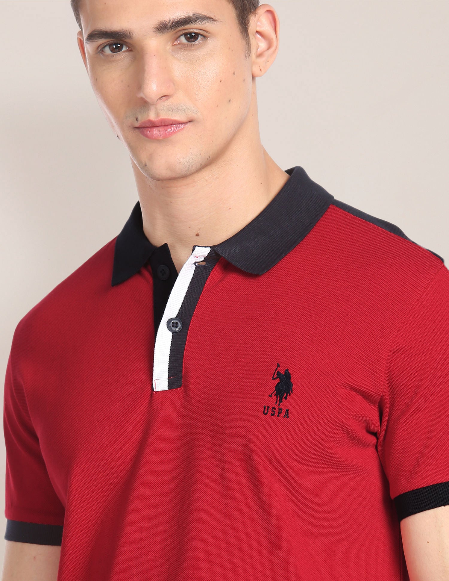 Contrast Placket Cotton Polo Shirt Red - U.S. POLO ASSN. | Large