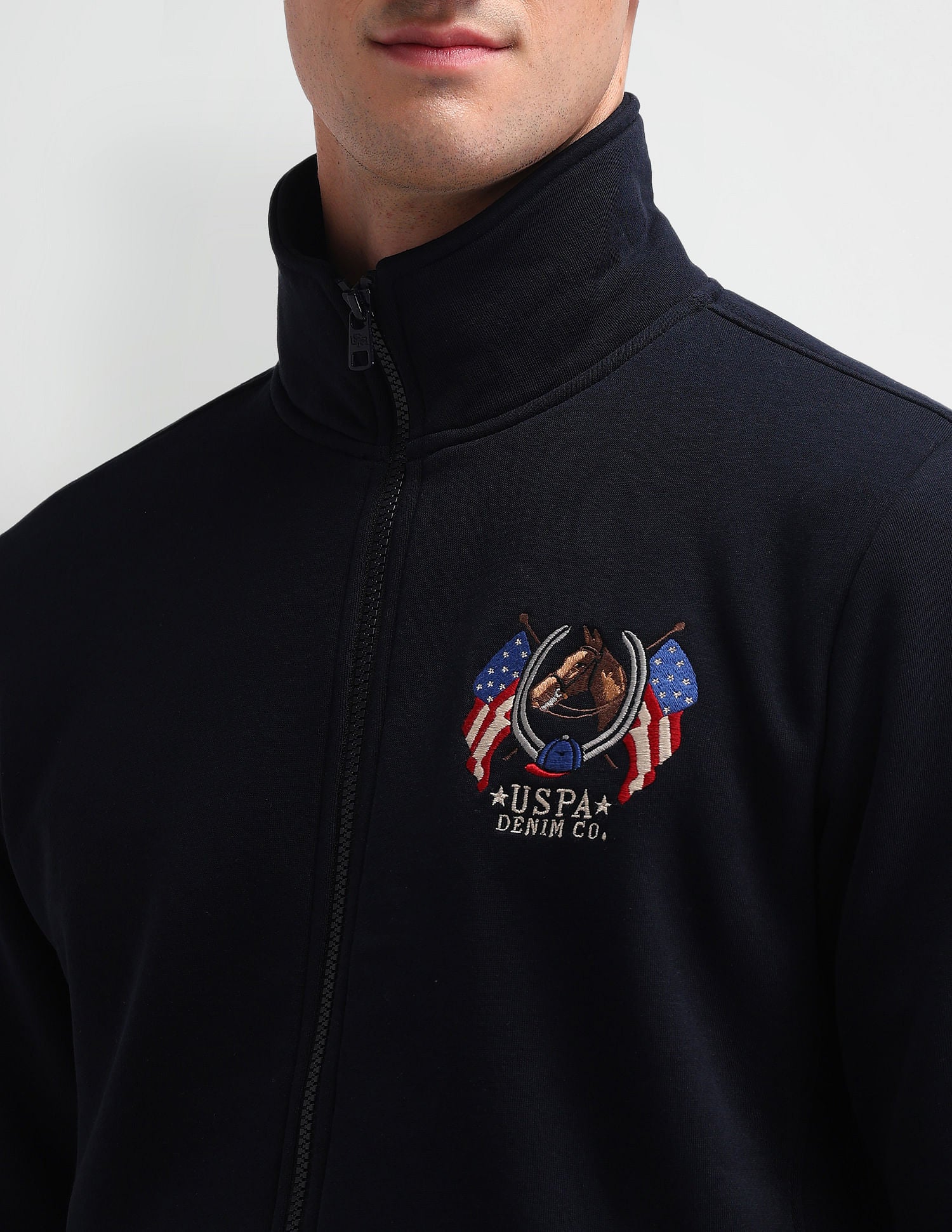 High Neck Zip Up Sweatshirt Navy - U.S. Polo Assn. India | Large