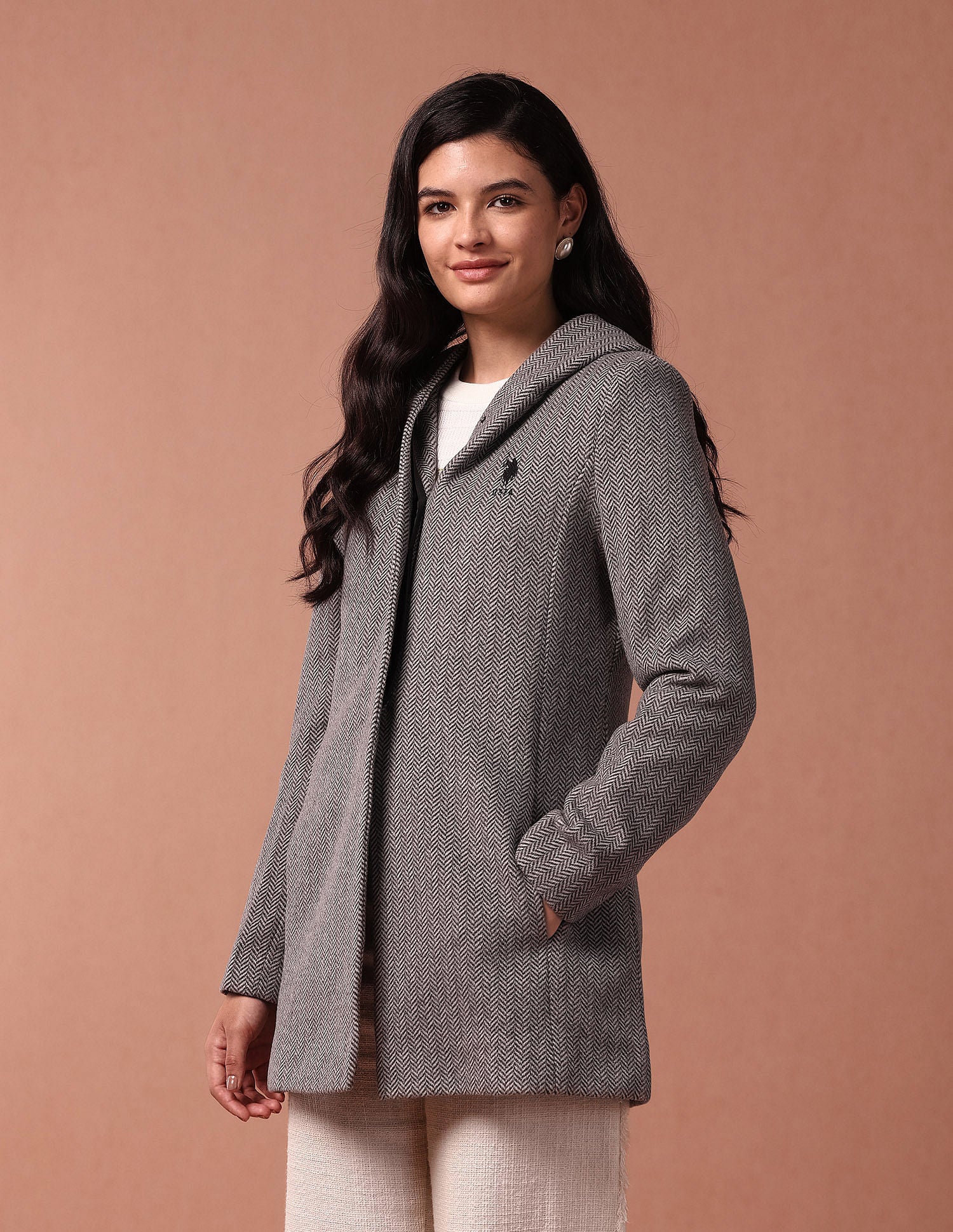 Herringbone Hooded Jacket Black - U.S. POLO ASSN. | Large