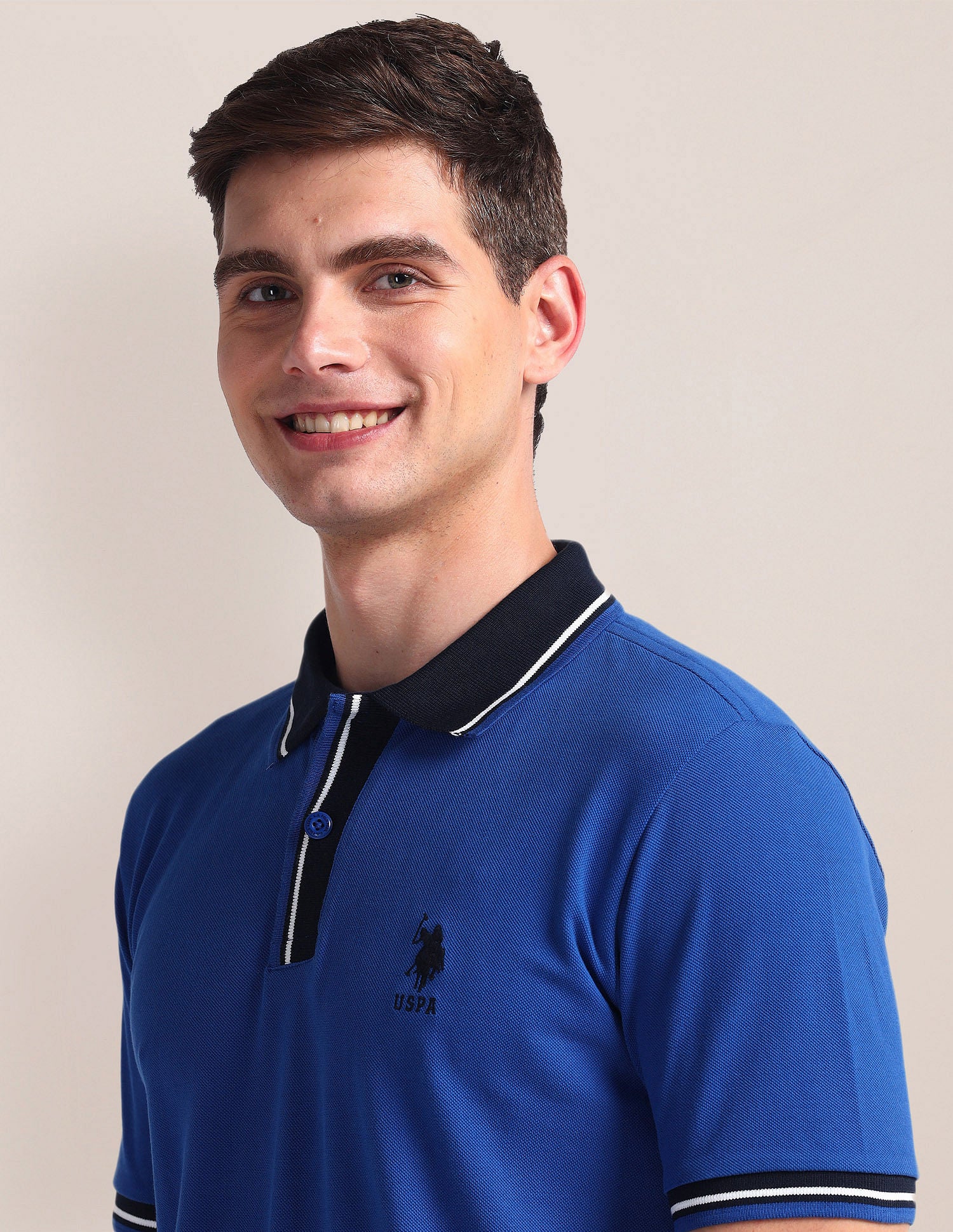 Contrast Collar Slim Polo Shirt Blue - U.S. Polo Assn. India | Large