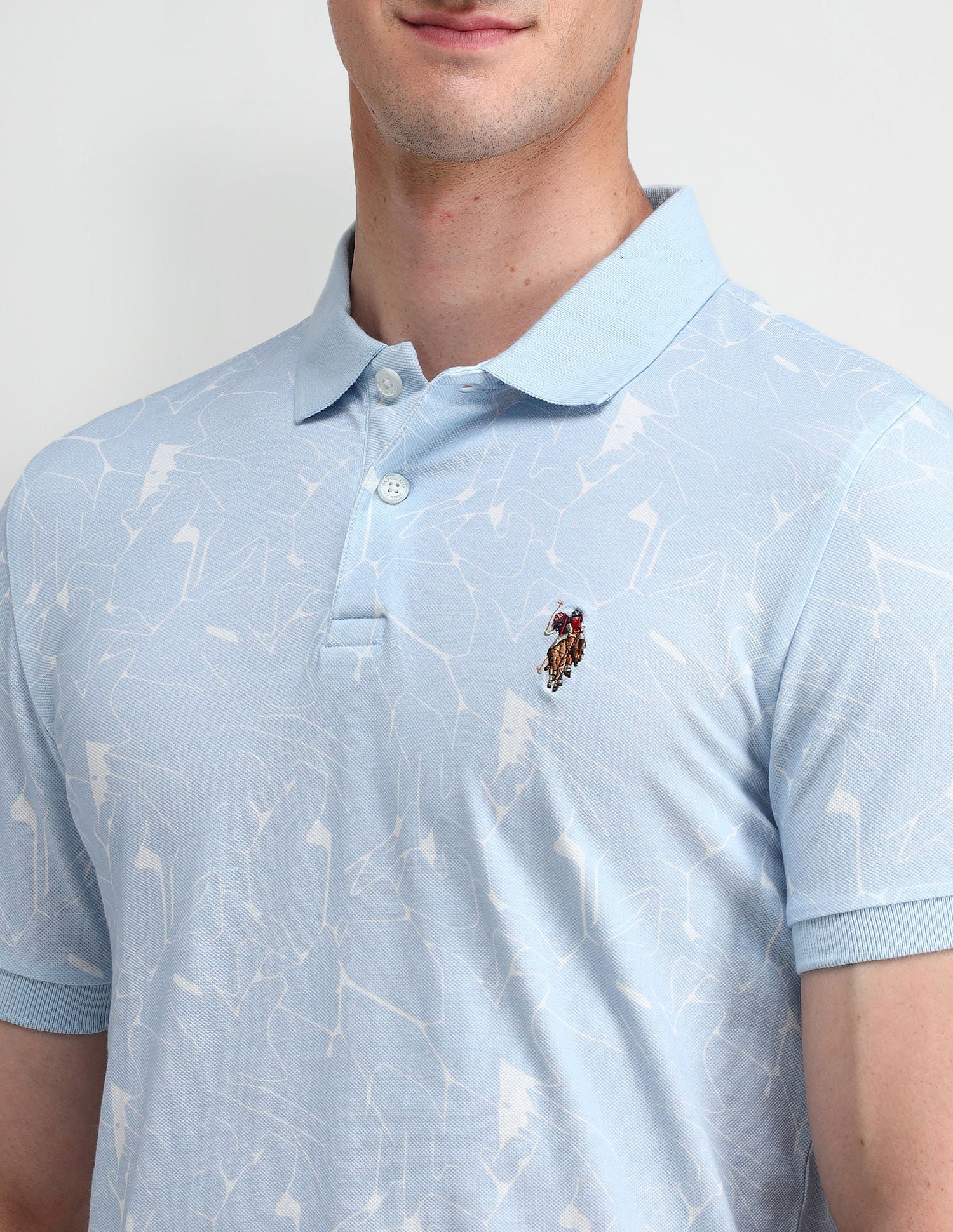 Muscle Fit Printed Polo Shirt Blue - U.S. Polo Assn. India | Large