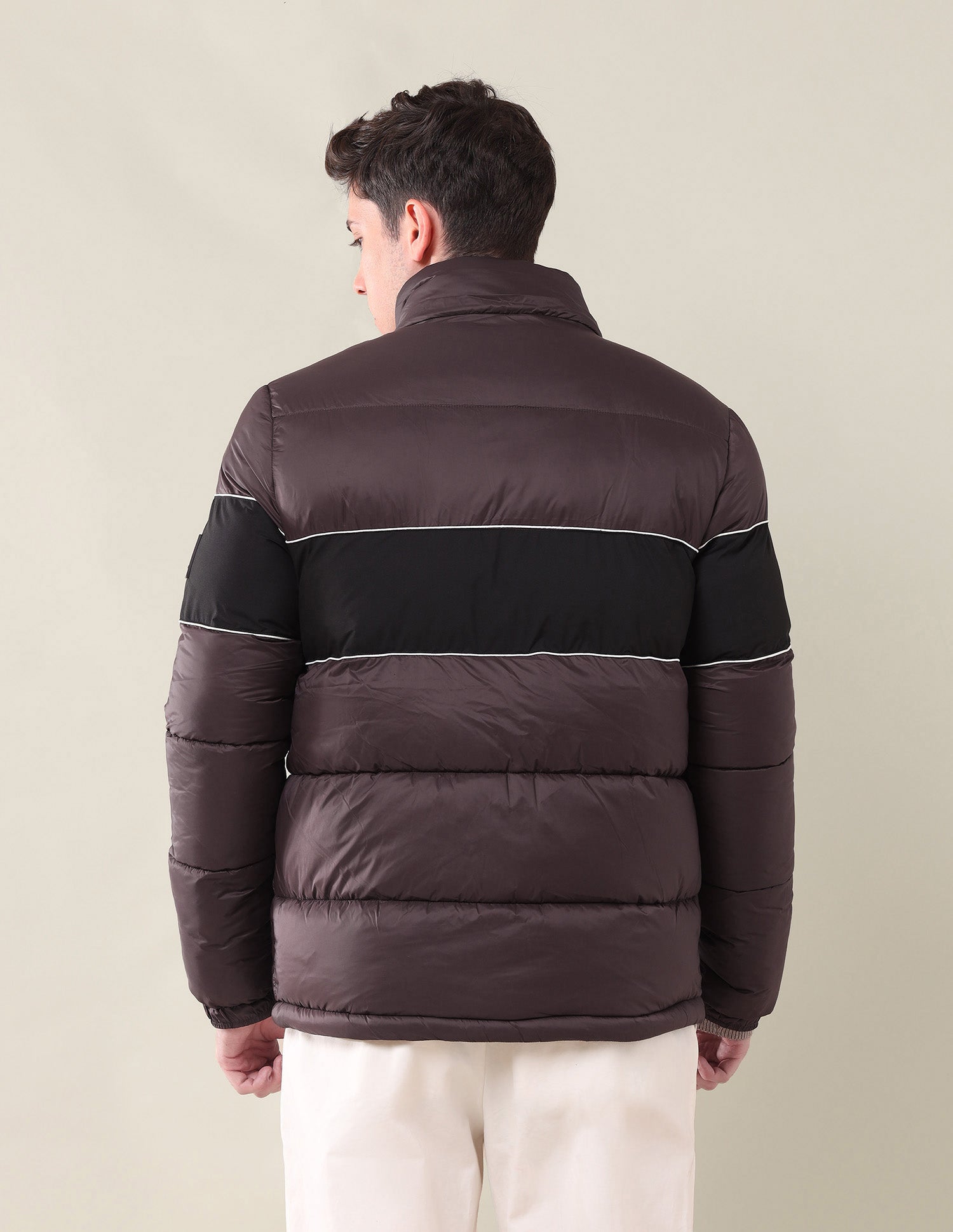 Colourblocked Regular Fit Puffer Jacket Wine - U.S. Polo Assn. India | Large