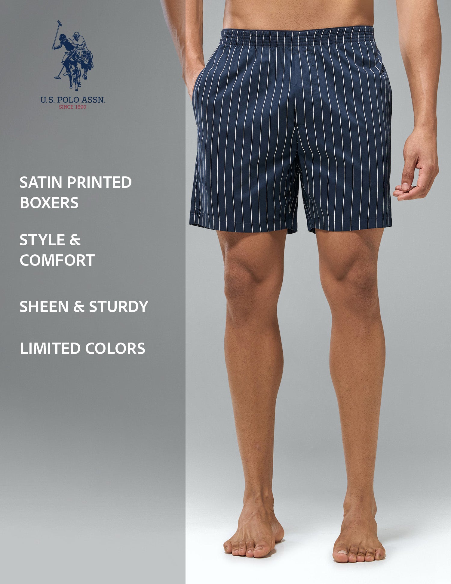 Printed Mid Rise OEX22 Boxer Shorts Navy - U.S. Polo Assn. India | Large