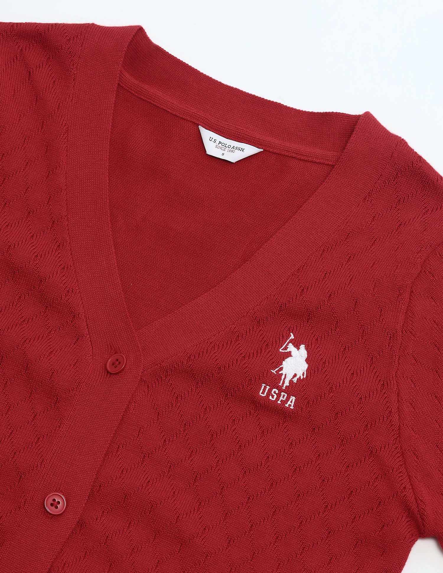 Cable Knit Tipped Cardigan Red - U.S. POLO ASSN. | Large