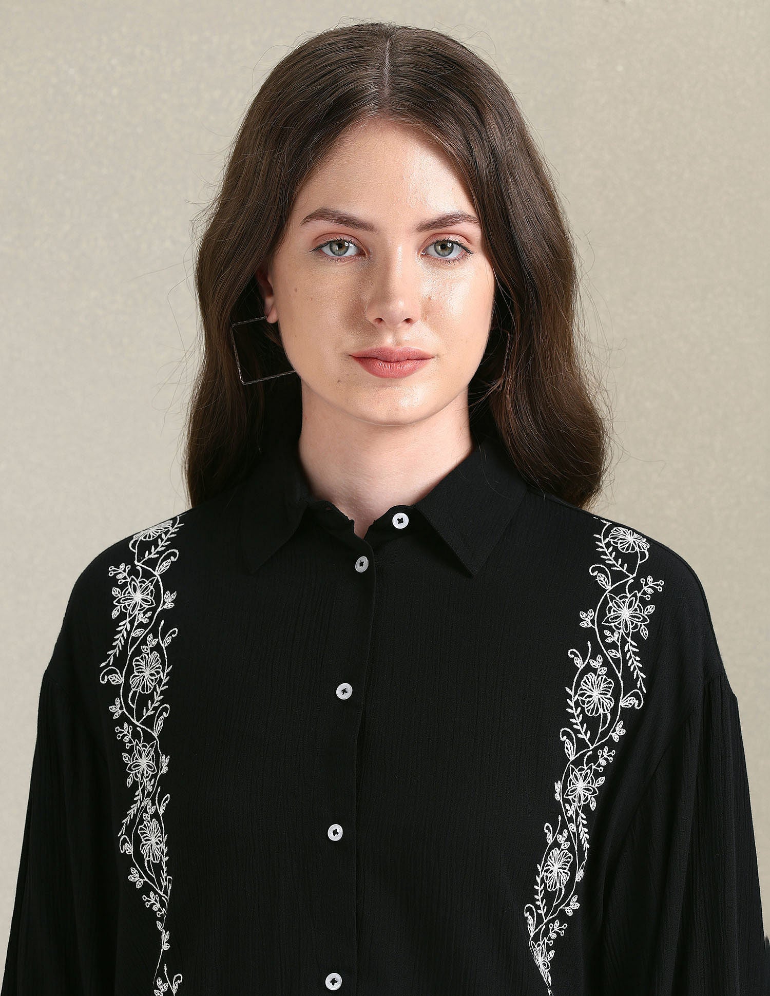 Shirt Collar Embroidered Top Black - U.S. POLO ASSN. | Large