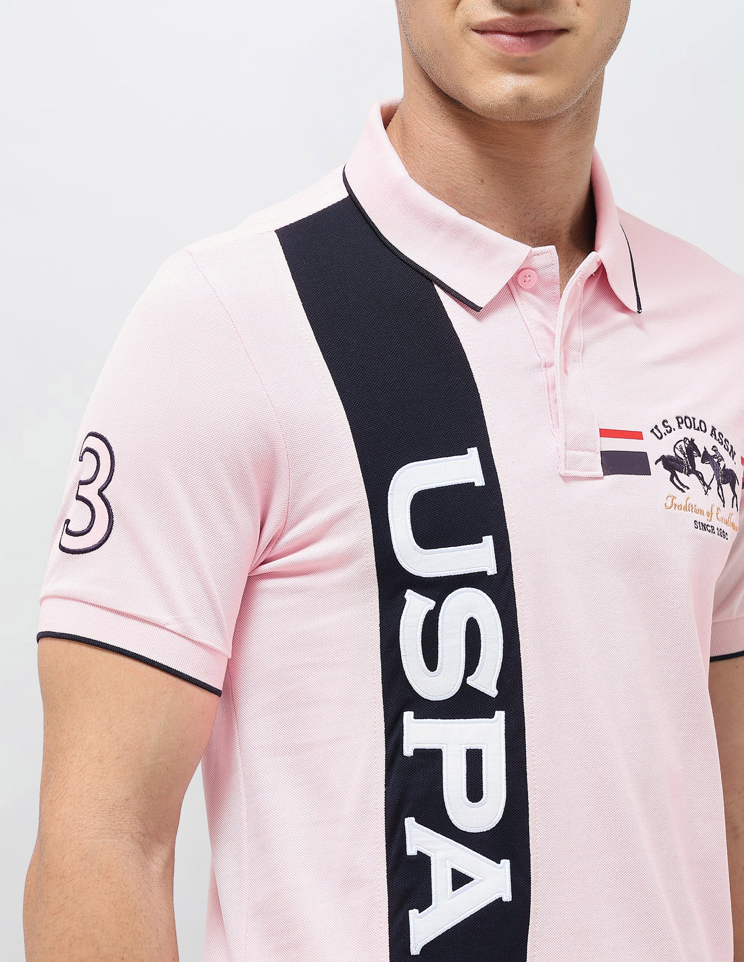 Colorblocked Brand Embroidered Slim Fit Polo Shirt Light Pink - U.S. Polo Assn. India | Large
