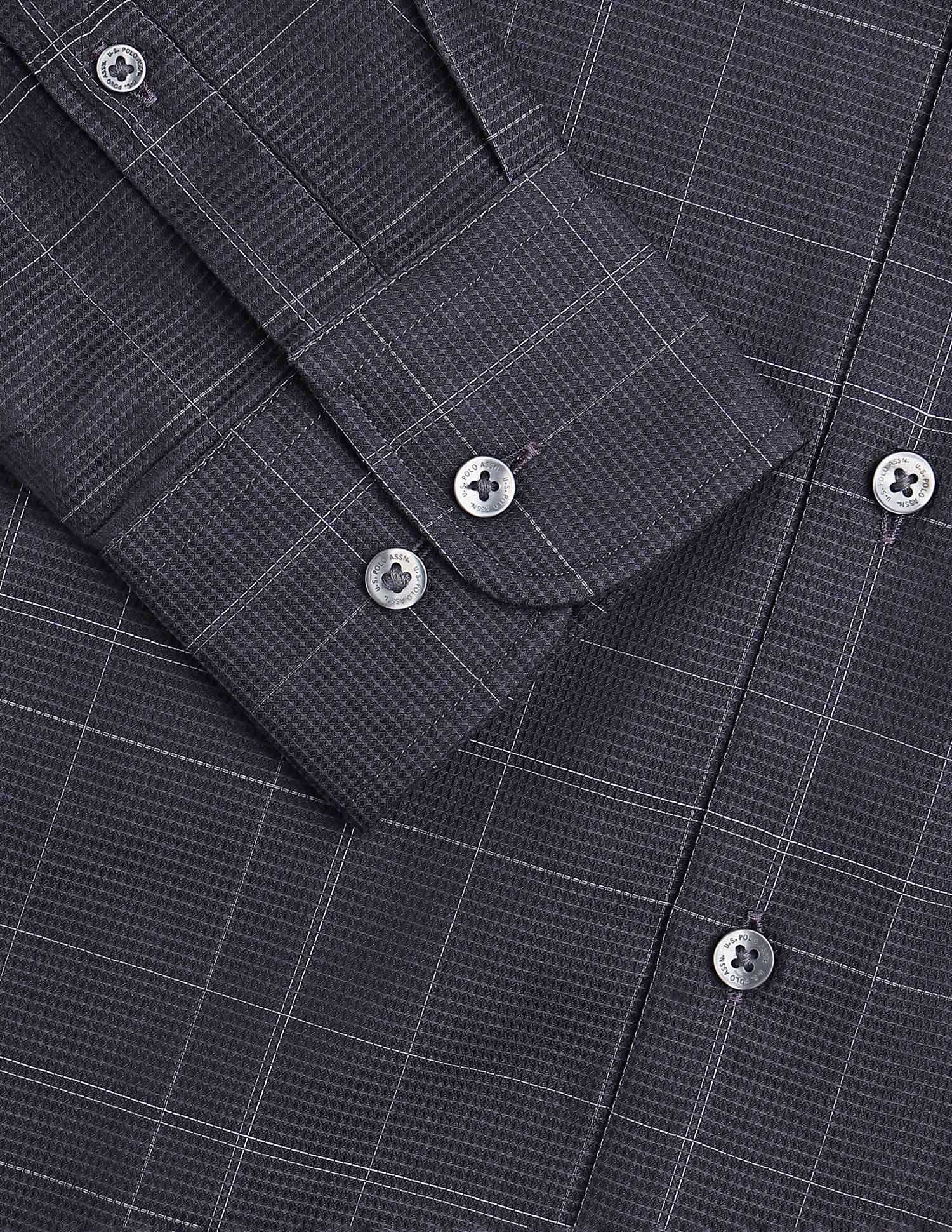 Regular Fit Textured With Grid Checked Shirt Grey - U.S. POLO ASSN. | Large