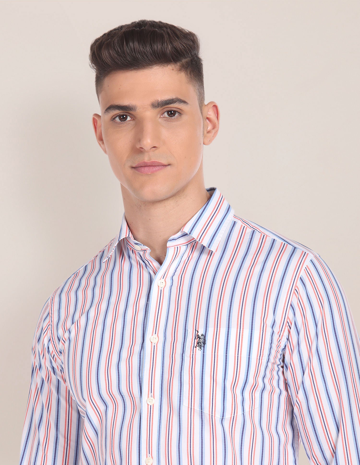 Vertical Stripe Cotton Shirt White, Blue and Red - U.S. Polo Assn. India | Large