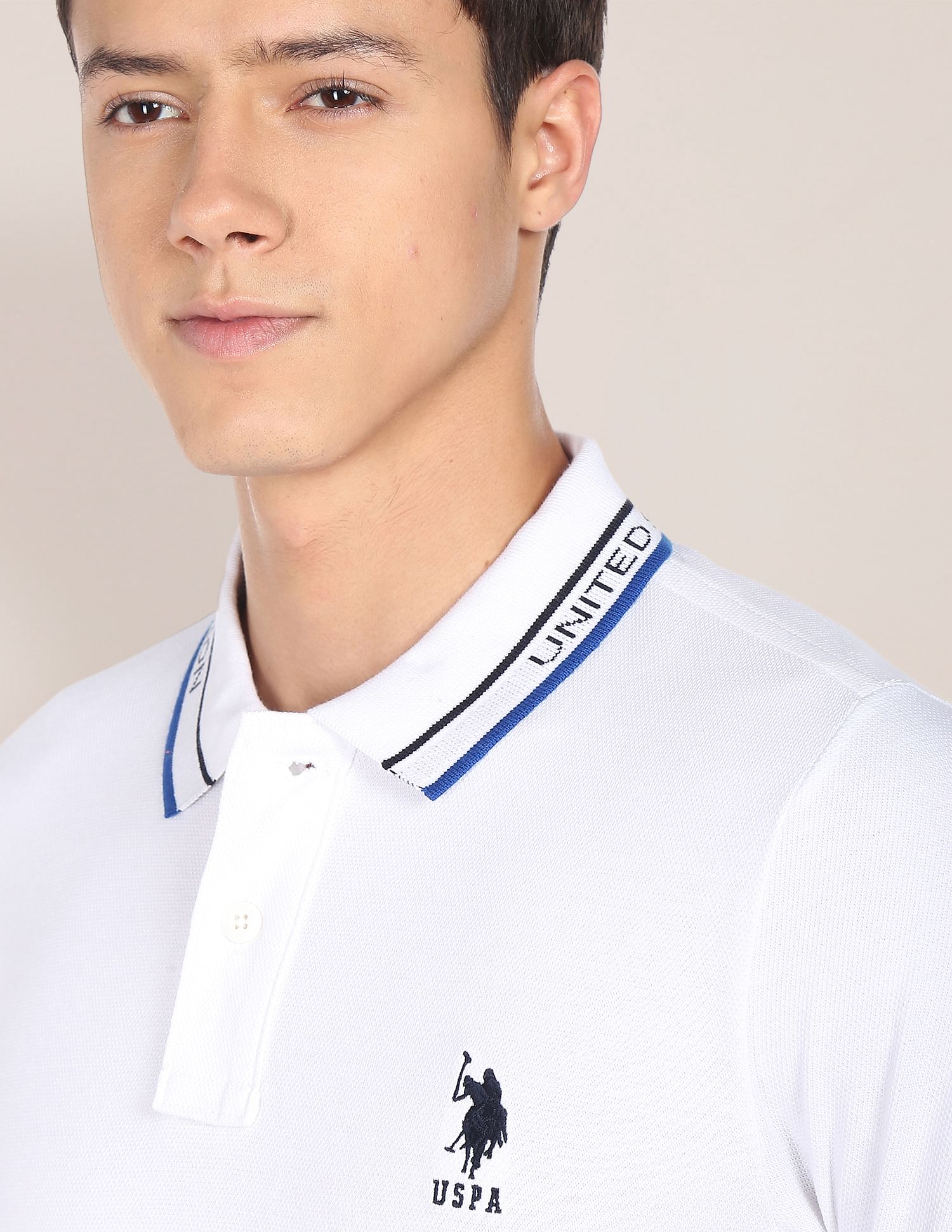 Men White Solid Cotton Polo Shirt White - U.S. Polo Assn. India | Large