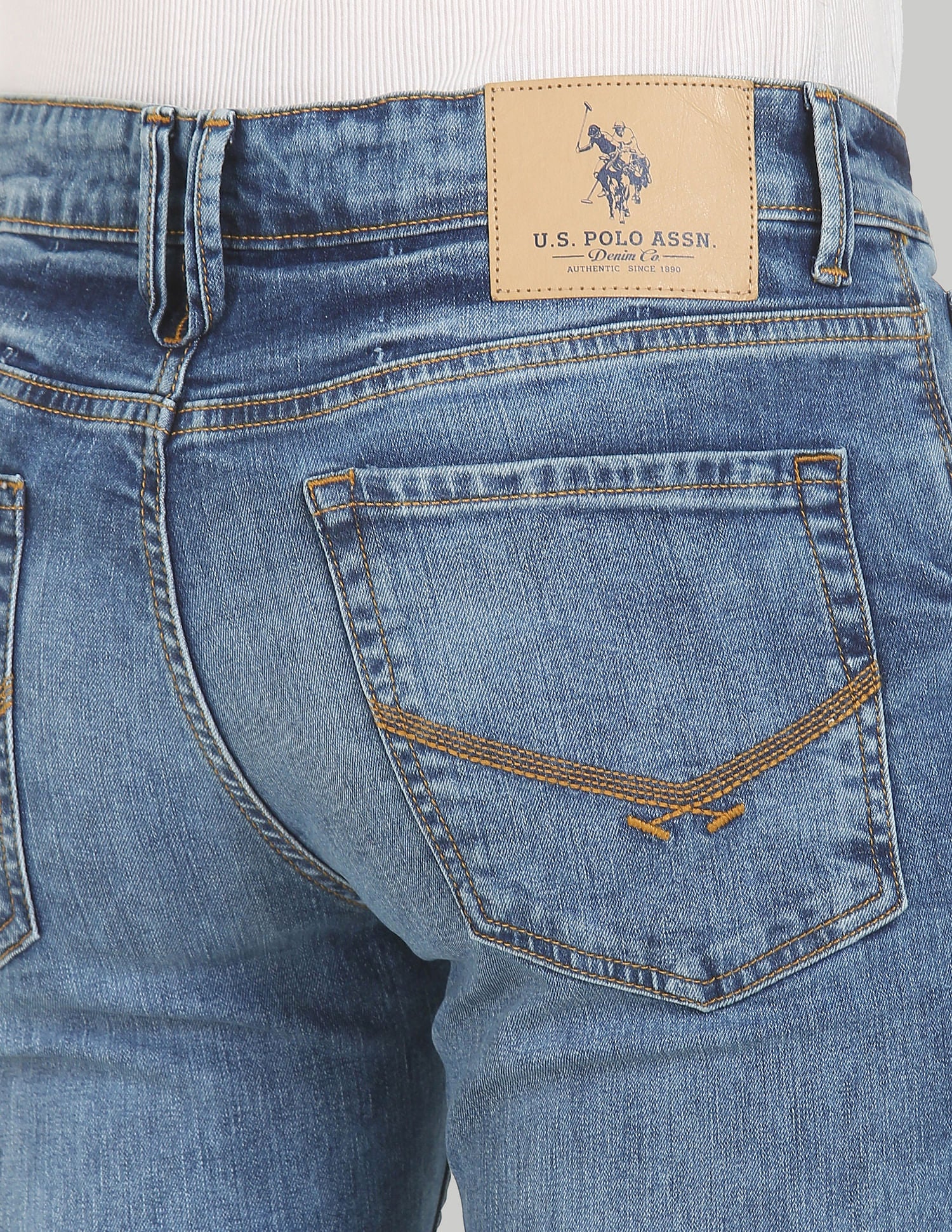 Brandon Slim Tapered Fit Distressed Jeans Blue - U.S. Polo Assn. India | Large